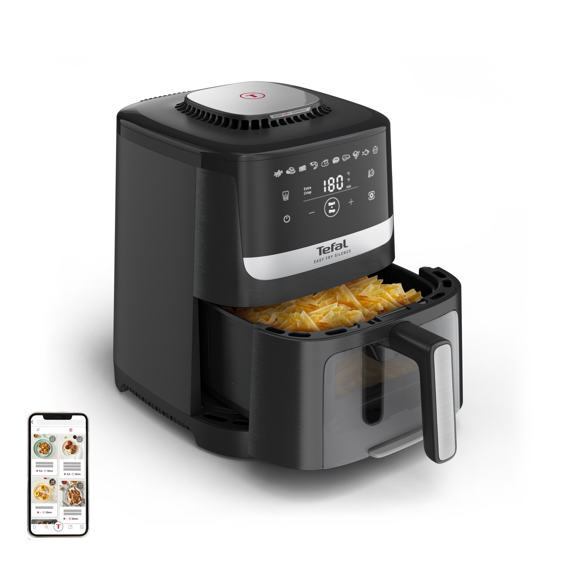 Csendes légkeveréses fritőz Tefal Easy Fry Silence EY5568E0 Fekete