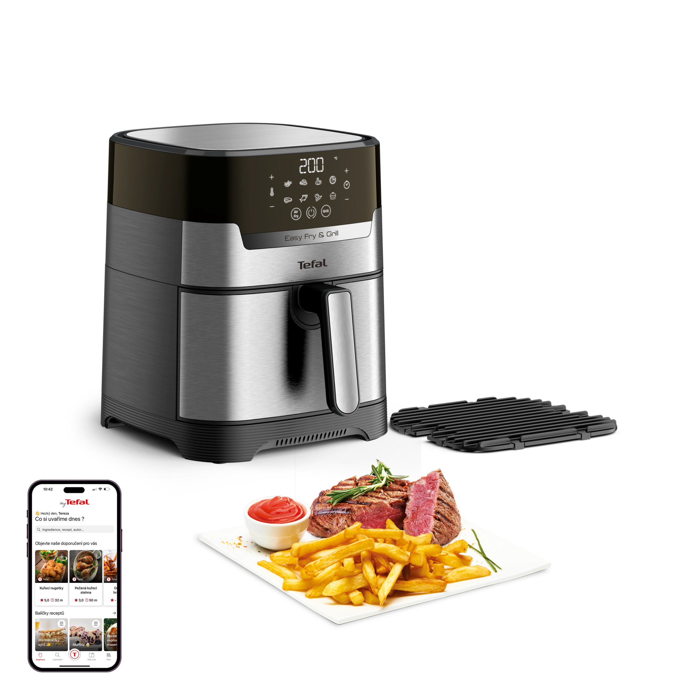Horkovzdušná fritéza s grilem Tefal Easy Fry & Grill 2v1 Digital EY505D15 Nerezová/Černá