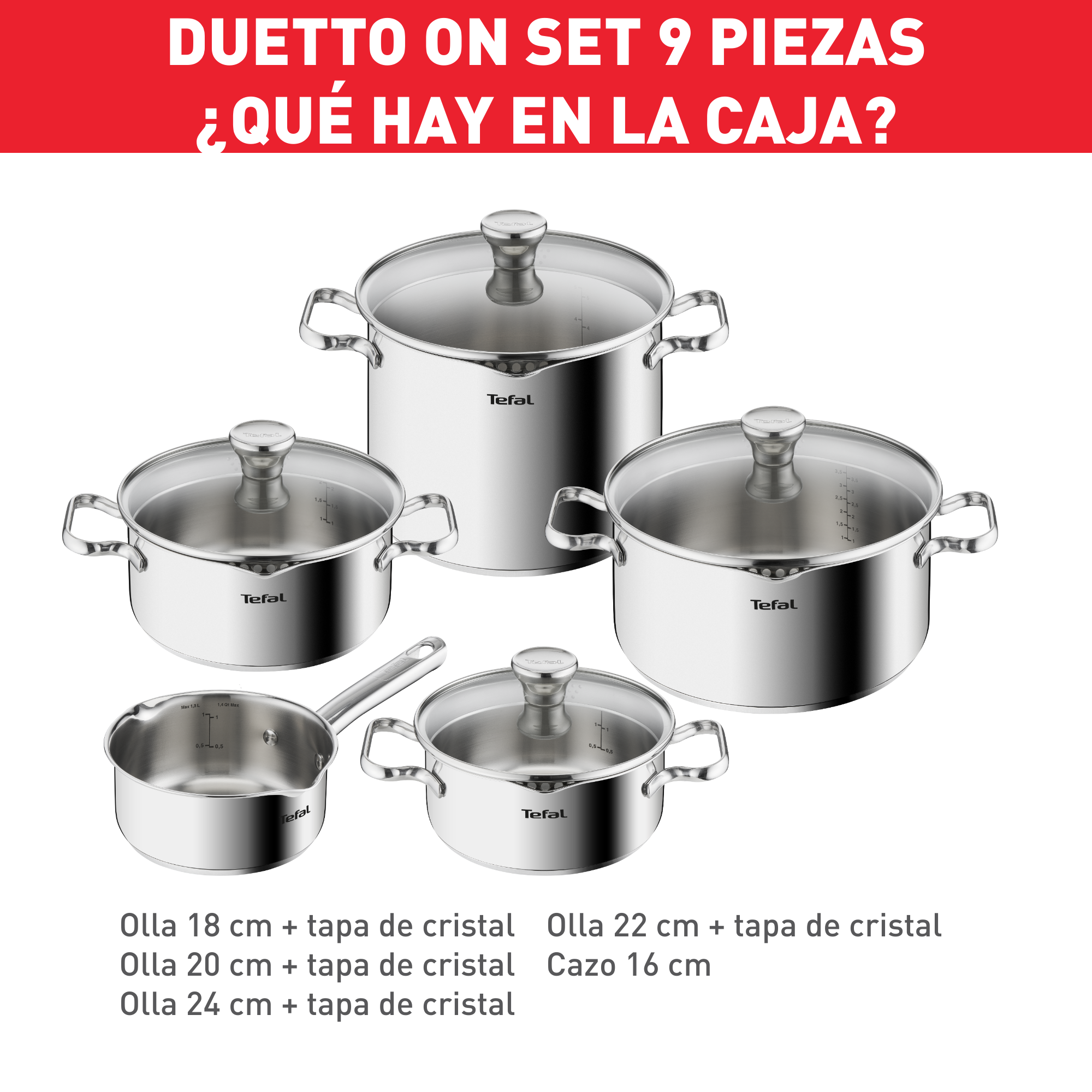 Tefal Optispace - Juego De 3 Ollas 18/20/24 Cm + 3 Tapas