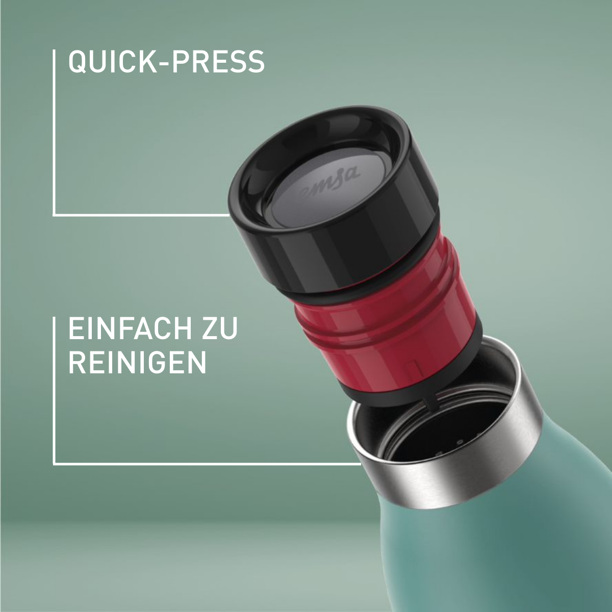 Emsa N31103 Bludrop Color Drinkfles, 0,5 l, 100% waterdicht, Quick-Press-sluiting, geniet van een ergonomische drank van 360 graden, 12 uur warm gedurende 24 uur, roestvrij staal, aqua blauw
