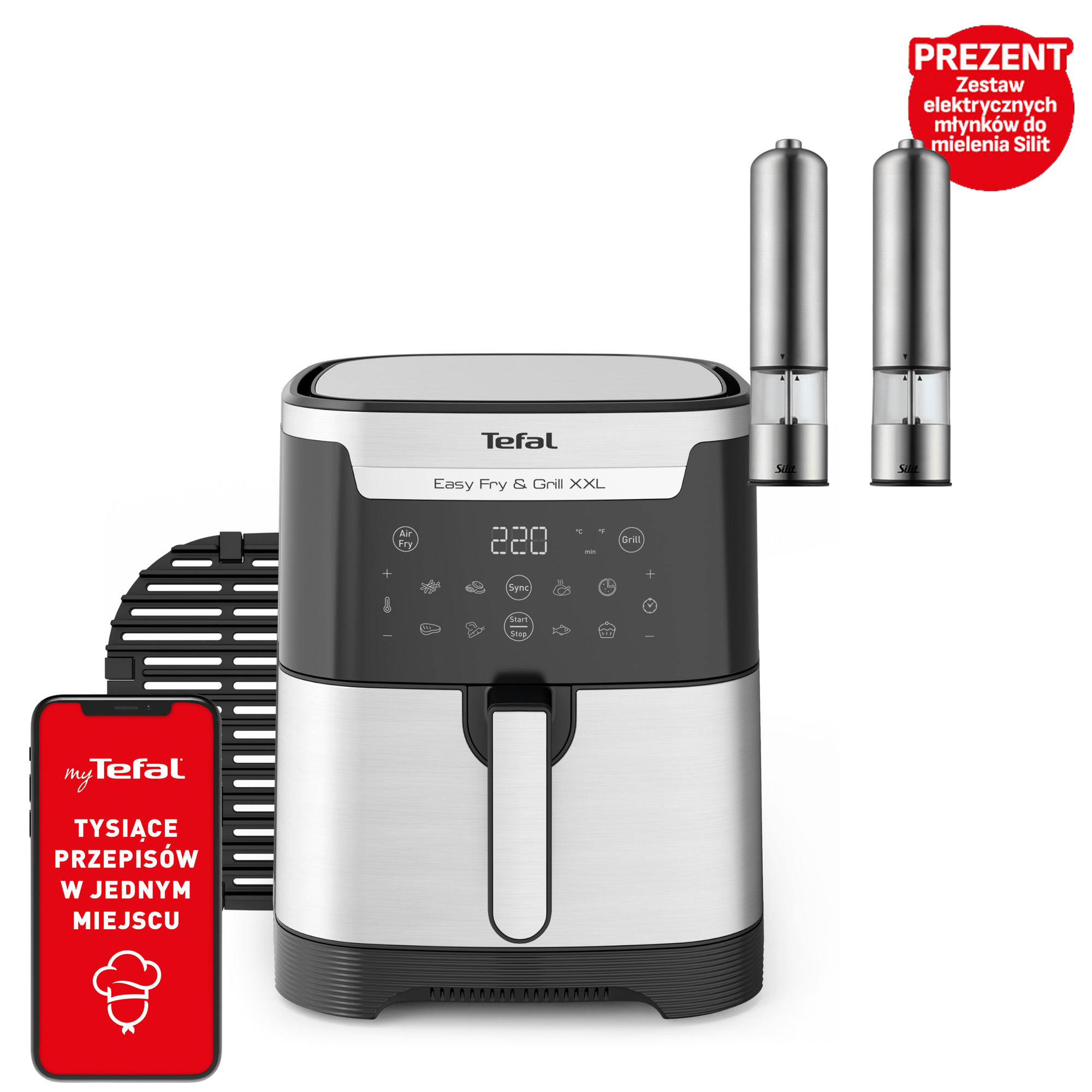 Frytkownica beztłuszczowa, Tefal Easy Fry&Grill XXL EY801D, pojemność 6,5 l, funkcja grilla
