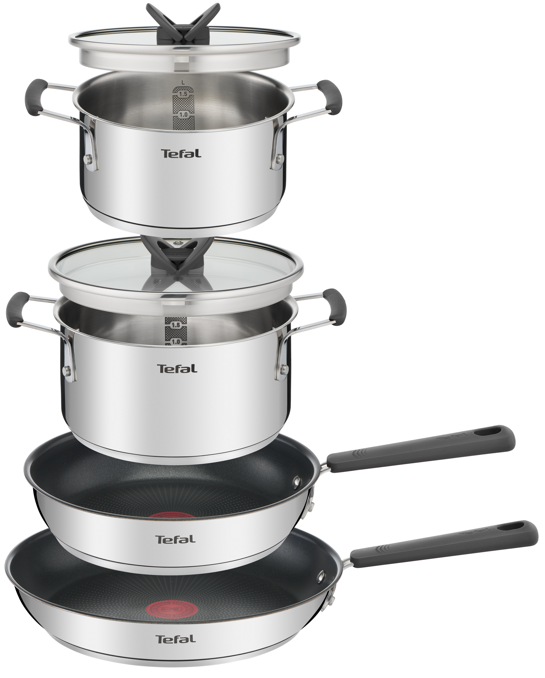 Tefal Opti'Space 4-delige pannenset, Antiaanbaklaag, Stapelbaar, geschikt voor inductie, veelzijdige pannen, ruimtebesparend G737S644 Tefal Opti'Space 4-delige pannenset, Antiaanbaklaag, Stapelbaar, geschikt voor inductie, veelzijdige pannen, ruimtebesparend G737S644