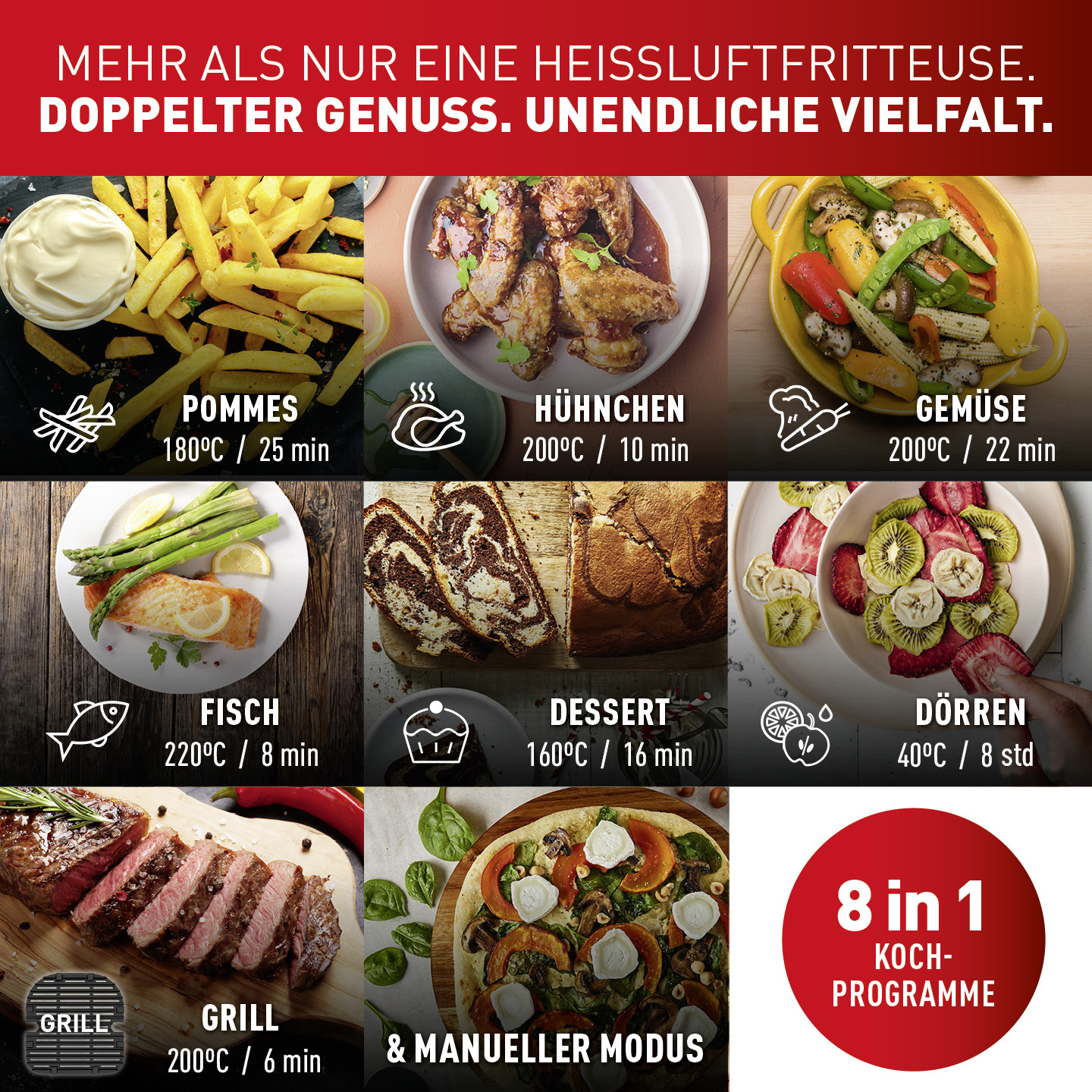 Dual Easy Fry & Grill 8,3 L Edelstahl EY905D | Heißluftfritteusen | Tefal