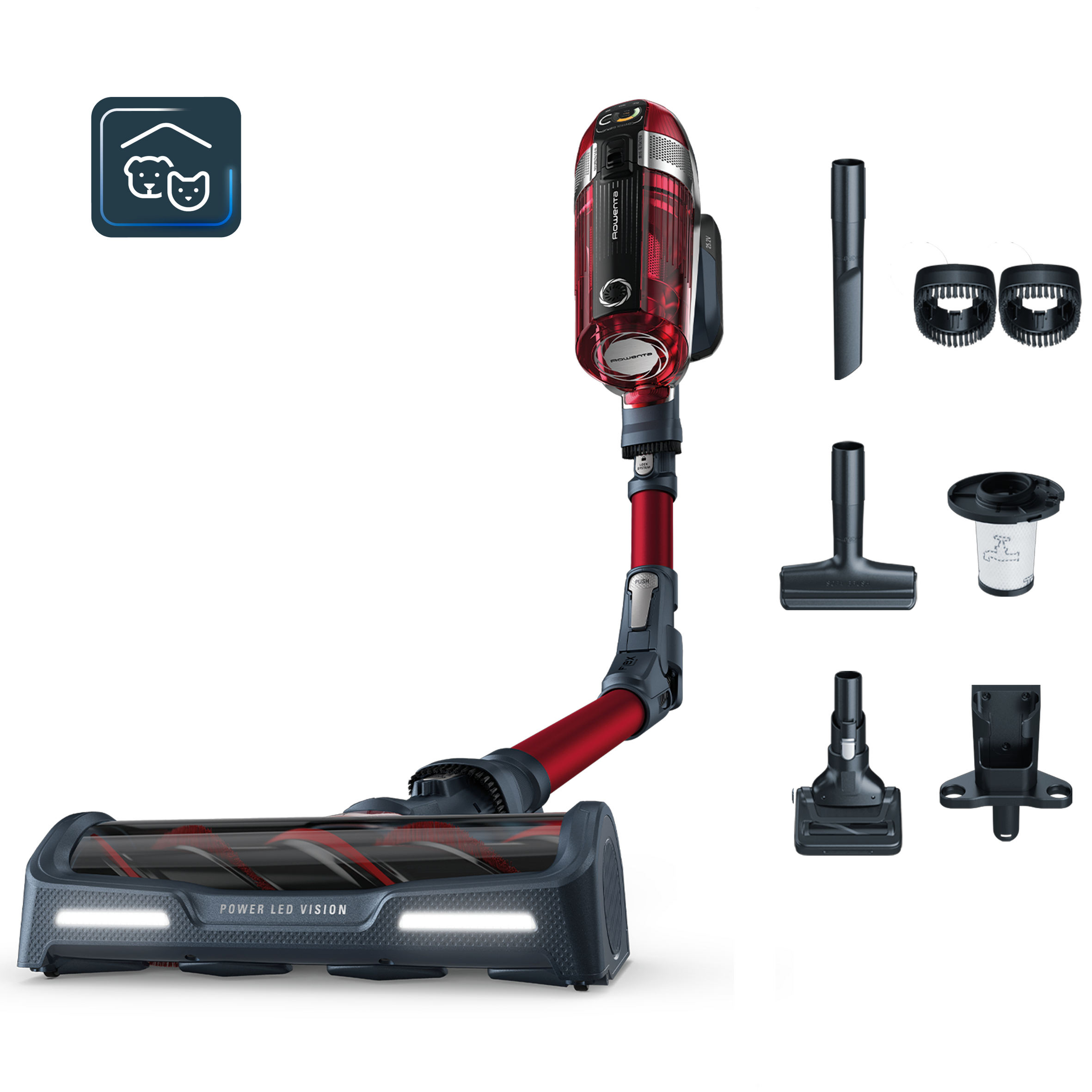 X-Force Flex 11.60 Animal Care de Rowenta, Aspiradora Escoba Sin Cable, Potencia de hasta 130 airwatts, 45 minutos de Autonomía, Batería Extraíble de 25,2 V,