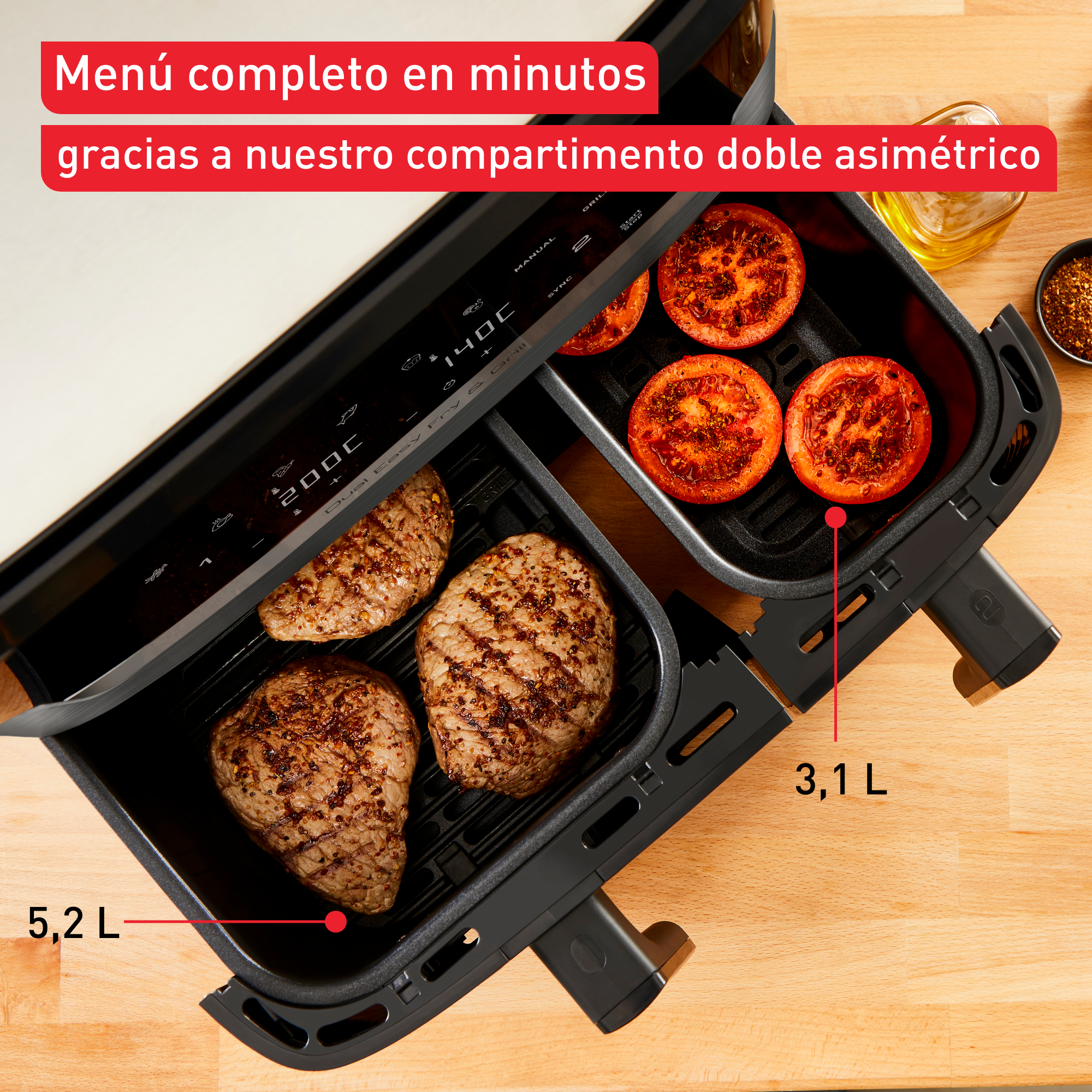 Dual Easy Fry & Grill, Freidora de aire, Doble Cesta, 8,3 L, 8 Programas Automáticos, Inox