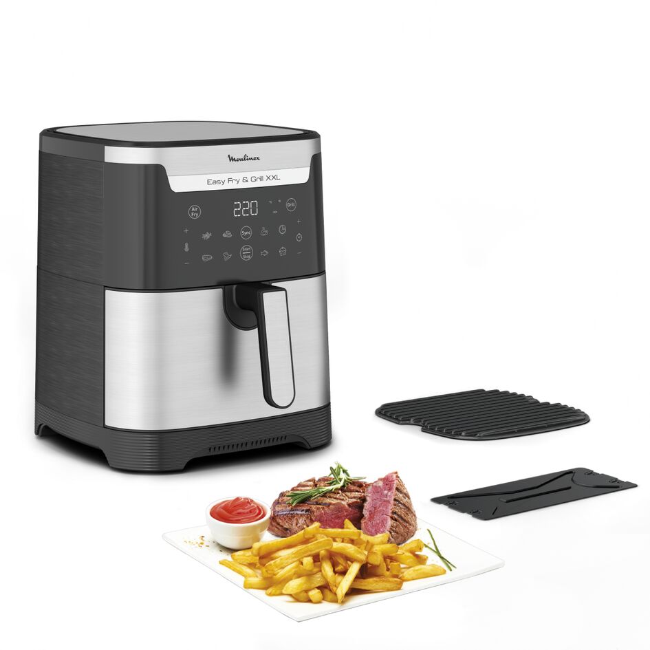 Moulinex Dual Easy Fry & Grill Inox, air fryer & gril, 2 tiroirs, EZ905D20