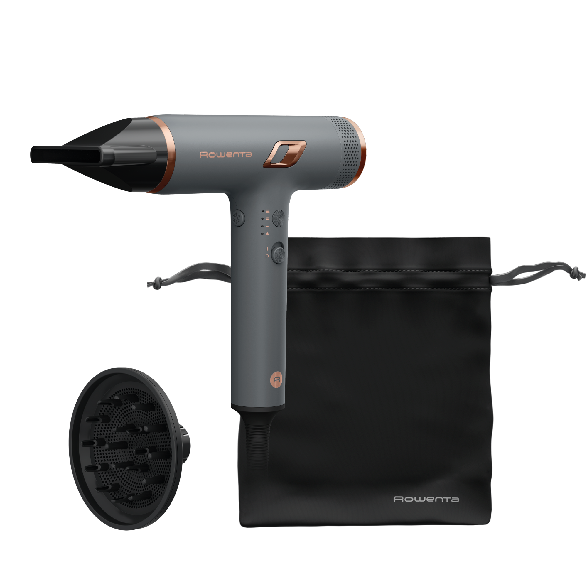 Nano de Rowenta, Secador de Pelo, Tecnología de Motor de Alta Velocidad, Flujo de Aire de más de 266 km/h, Diseño Compacto, Gris