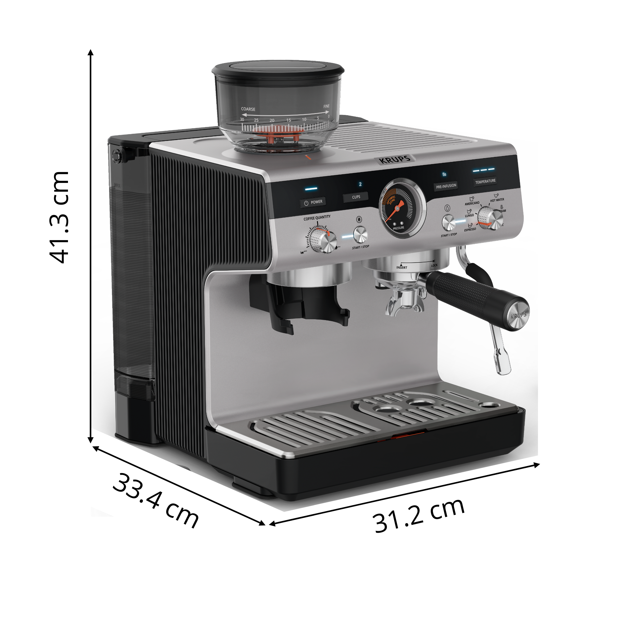 Precision+ Siebträgermaschine mit Mahlwerk und Tamping Station, Modell ...