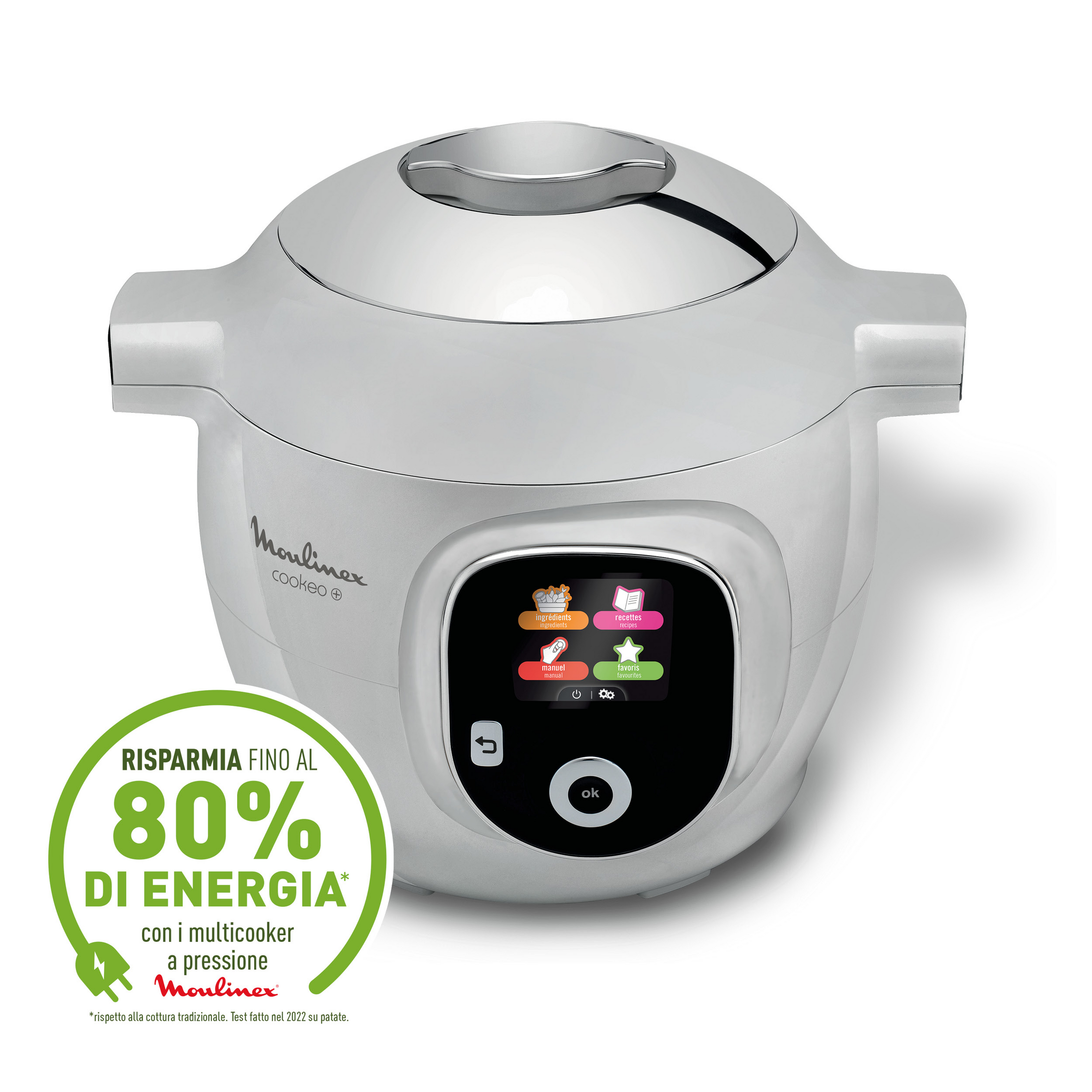 Cookeo+ Grey, Multicooker a Pressione, Capacità 6L, 6 Modalità di Cottura, 80 Ricette Integrate