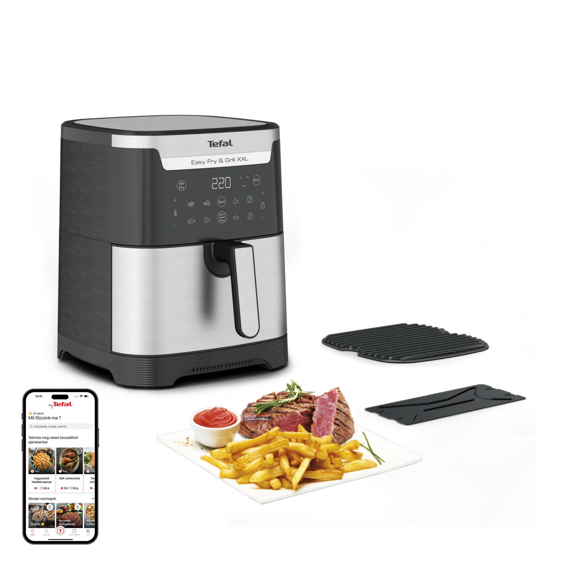 Forrólevegős fritőz Tefal Easy Fry & Grill 2az1-ben XXL EY801D15 Rozsdamentes/Fekete