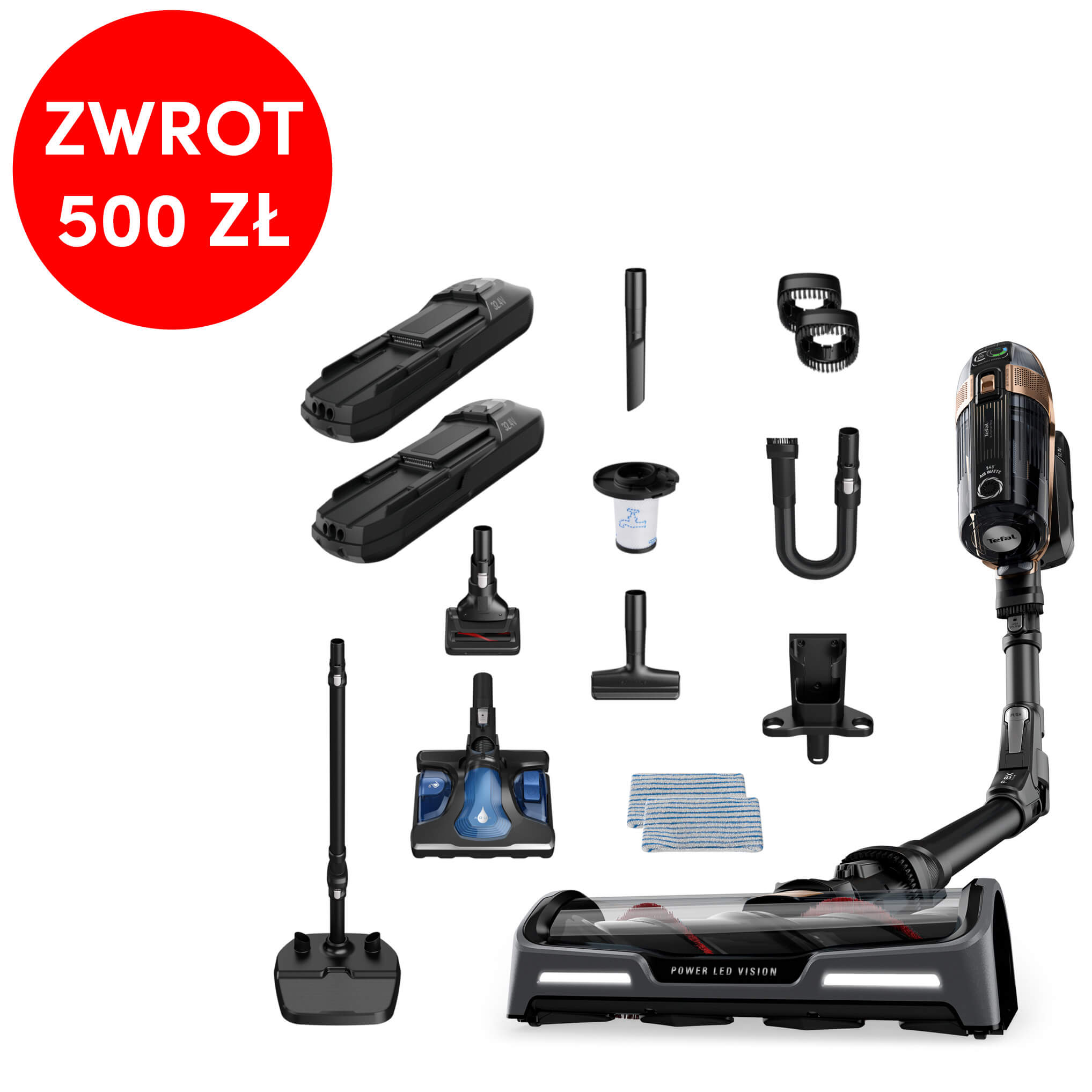 Odkurzacz bezprzewodowy, Tefal X-Force Flex 15.60, 245 AW, 160 min, mopowanie, 2 baterie