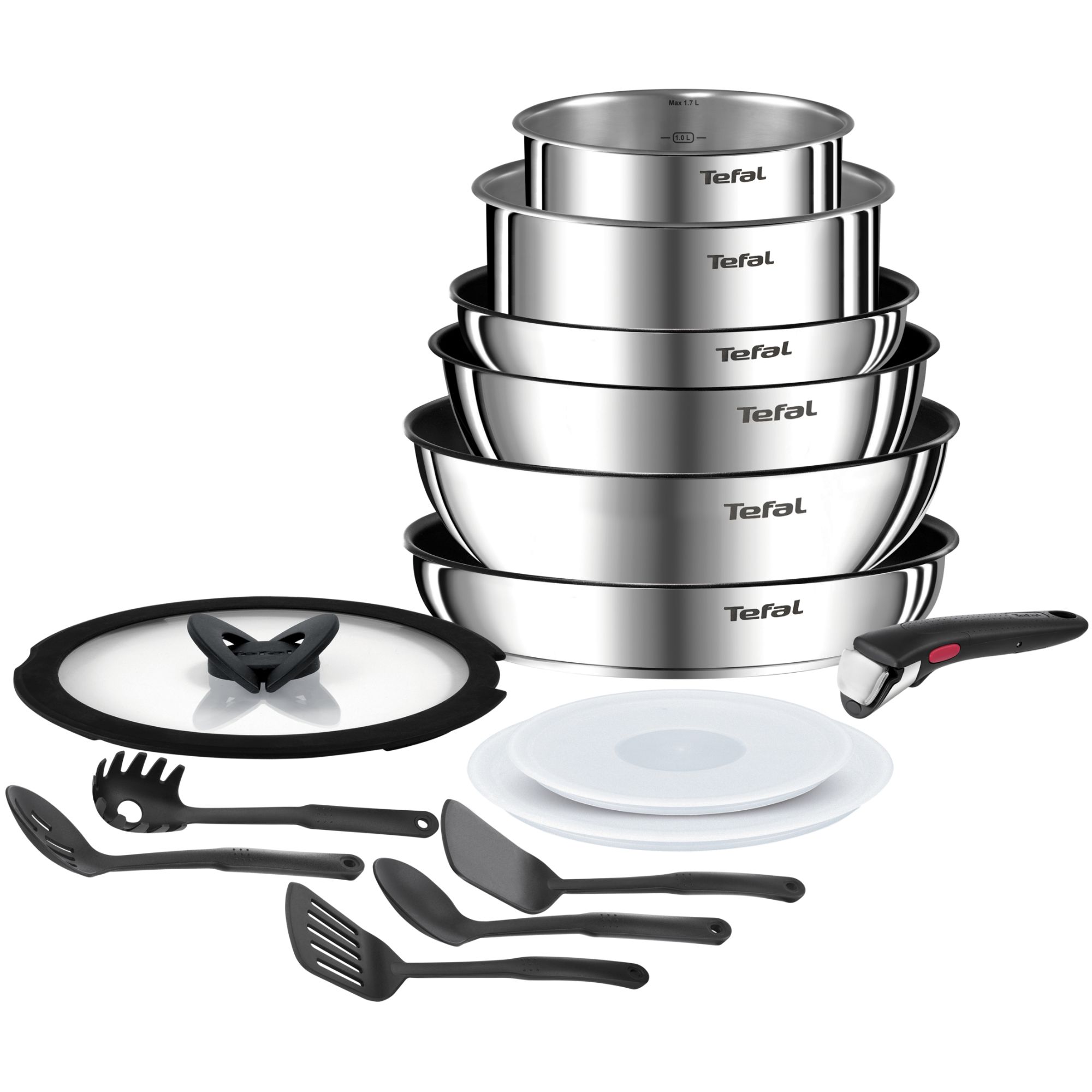 Ingenio Emotion, Set de cocina de 15 piezas, Mango extraíble, Apilable, Revestimiento antiadherente, Acero Inoxidable