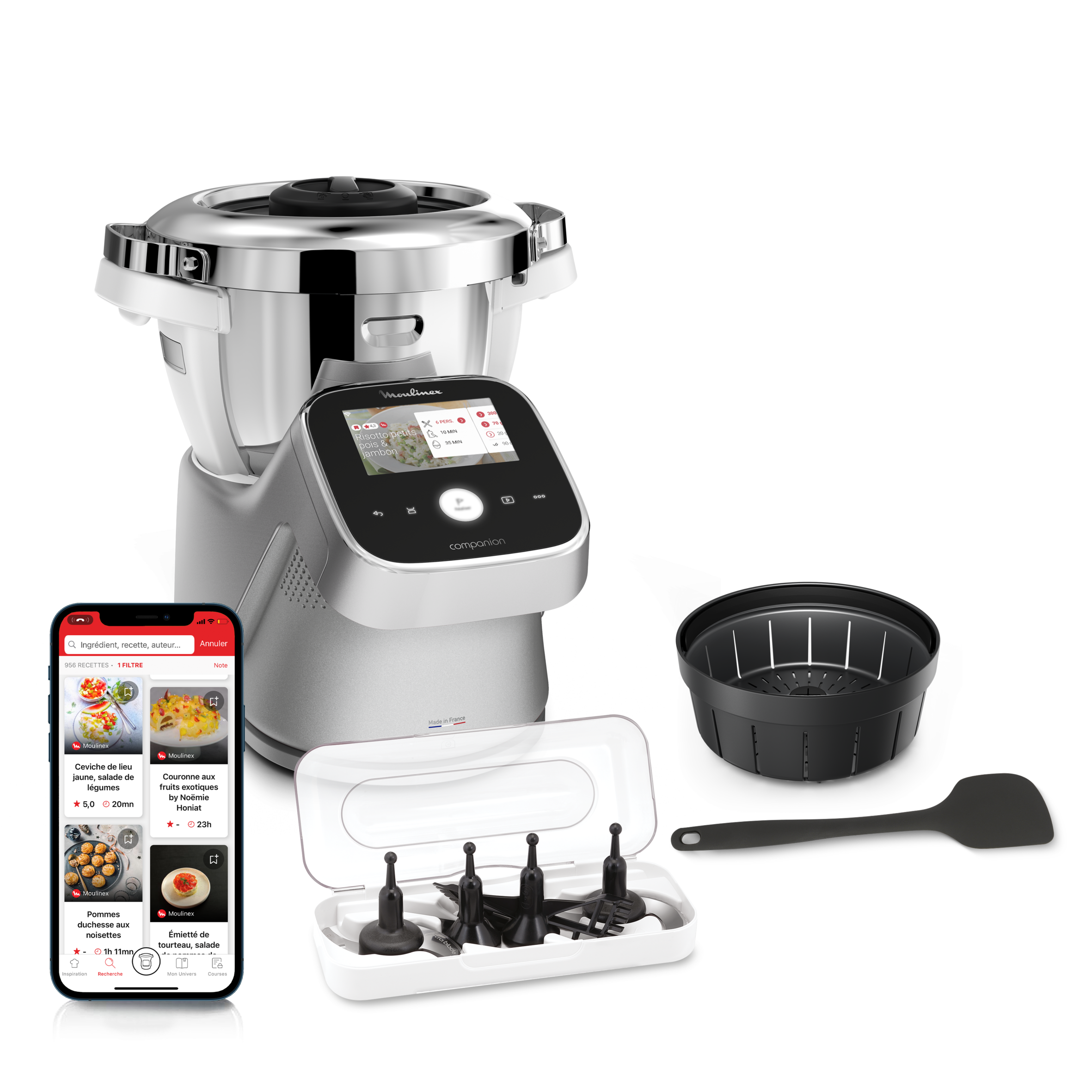 I-Companion Touch Pro, Robot cuiseur, 18 fonctions, Connecté, Pesage intégré, Recettes sur l’Ecran, XL  jusqu'à 10 personnes, Argent, Fabriqué en France