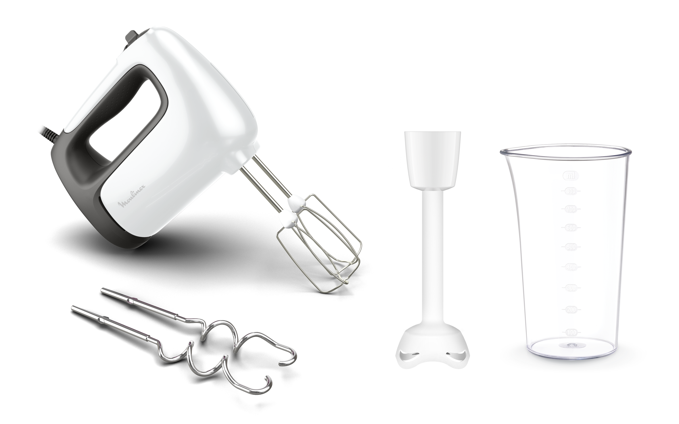 Prep'mix+, Batteur électrique, 5 vitesses, 2 jeux de fouets + pied mixeur,  500 W, Blanc