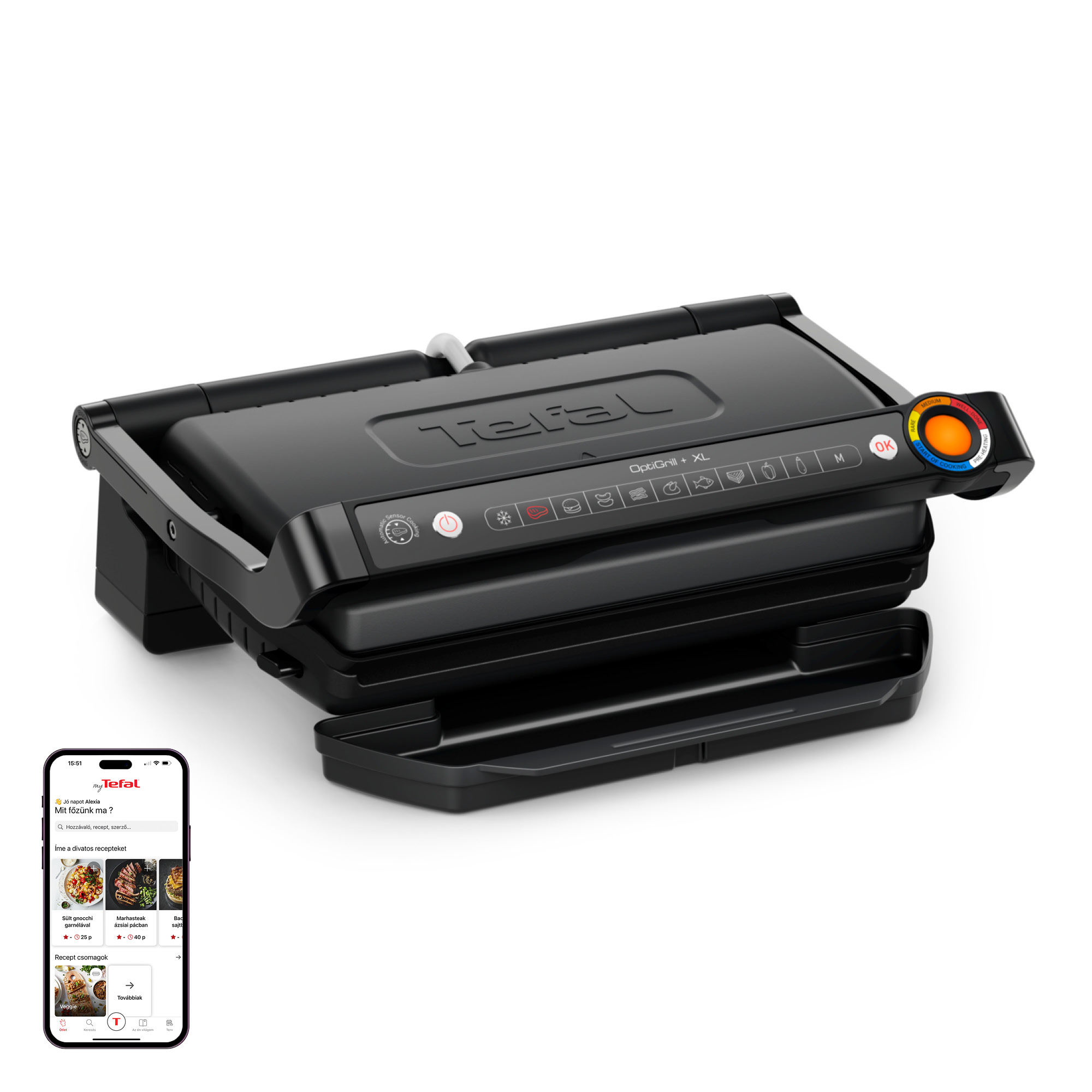 GC727810 OptiGrill+ XL, intelligens elektromos kontaktgrill, amelynél nincs szükség a grillezés felügyeletére, 9 automatikus program