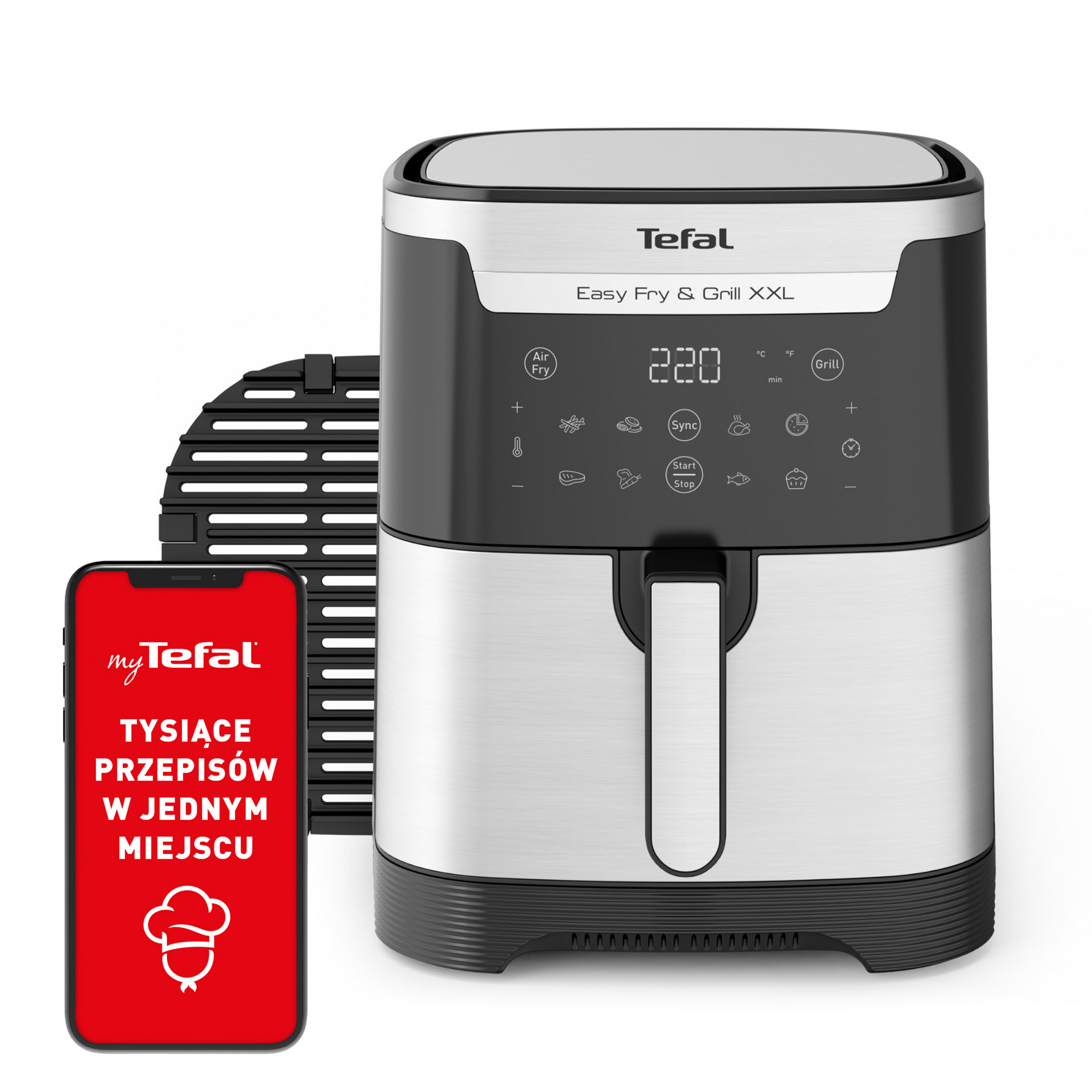 Frytkownica beztłuszczowa, Tefal Easy Fry&Grill XXL EY801D, pojemność 6,5 l, funkcja grilla