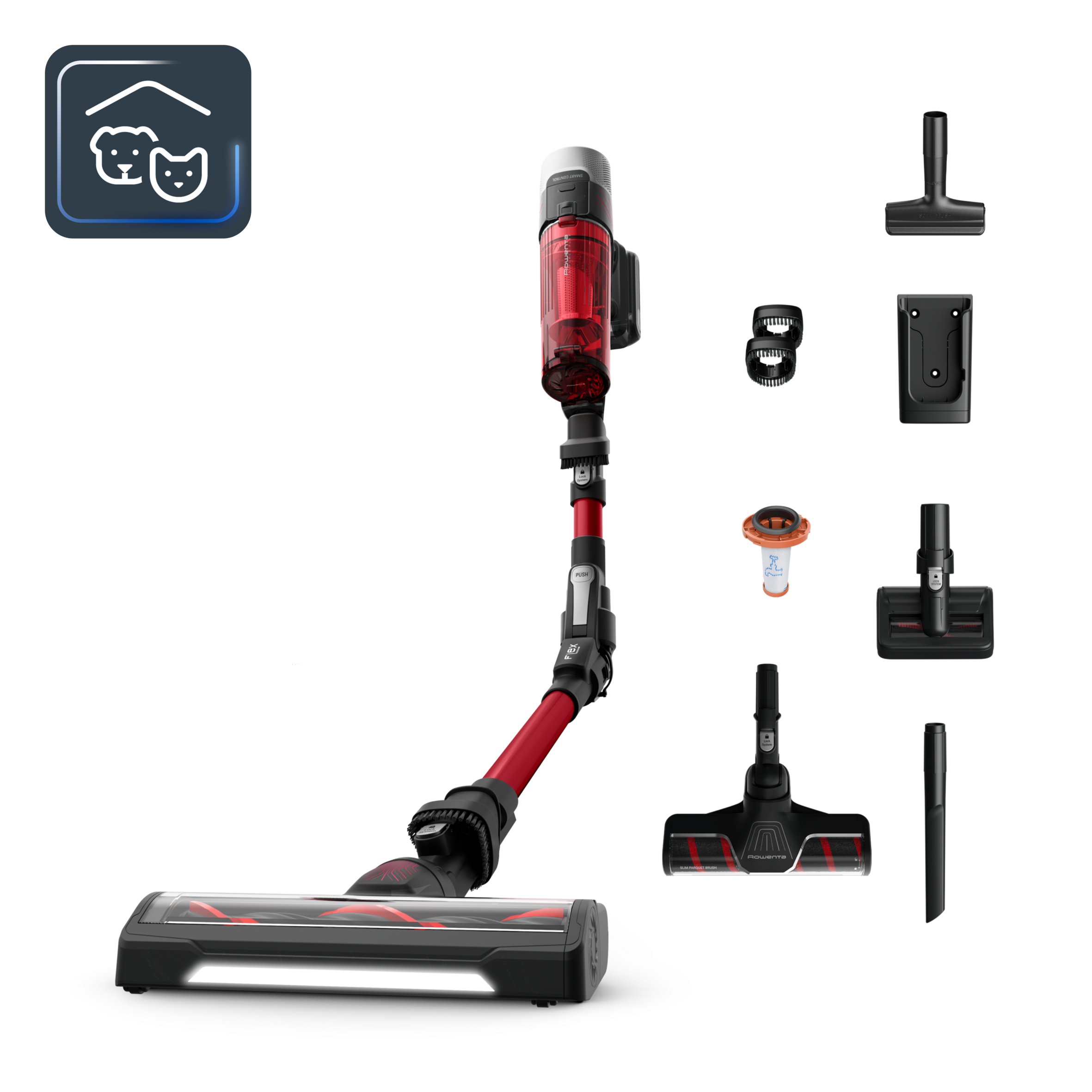 X-Force Flex 9.60 Animal care de Rowenta, Aspiradora escoba sin cable,100 AW, Kit Completo de Cepillos y Accesorios, Tecnología Flex, Hasta 45 Minutos de Autonomía