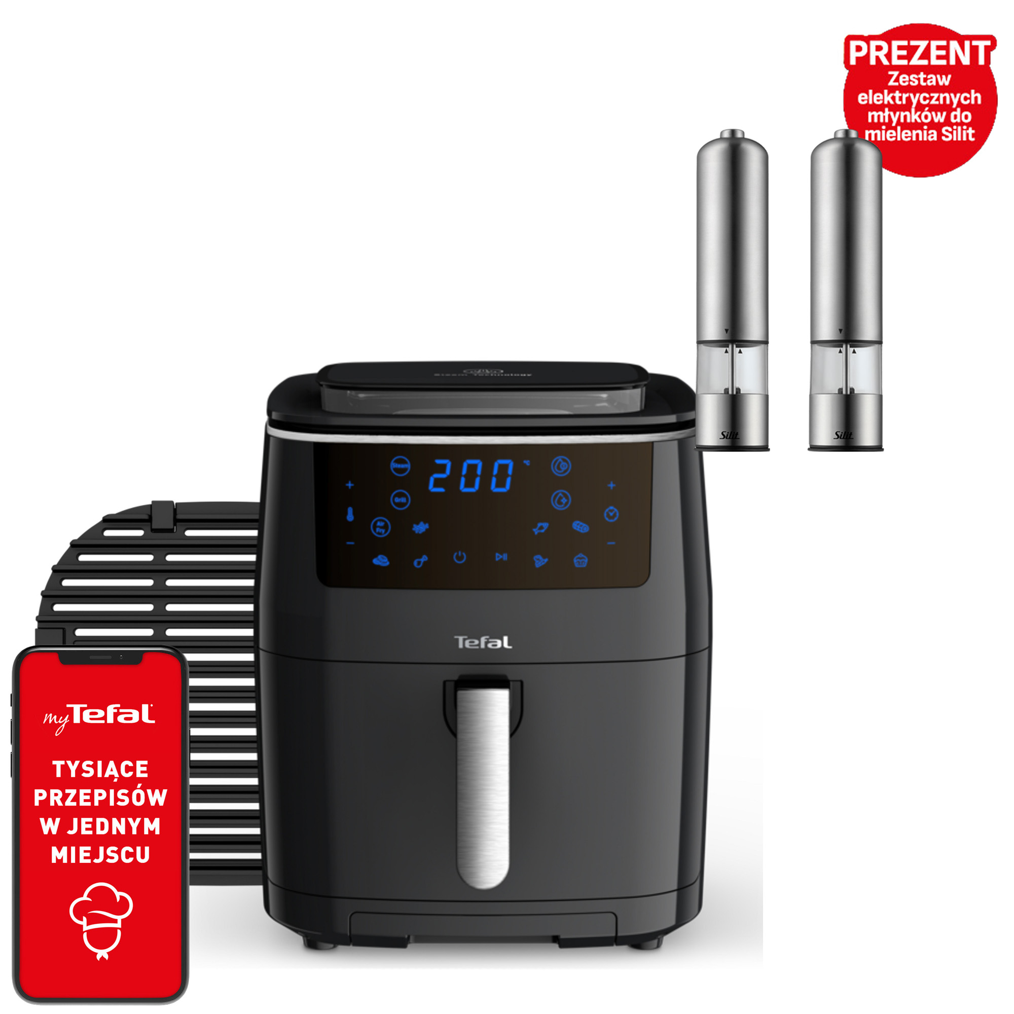 Frytkownica beztłuszczowa, Tefal Easy Fry Grill&Steam FW2018, funkcja grilla, gotowanie na parze