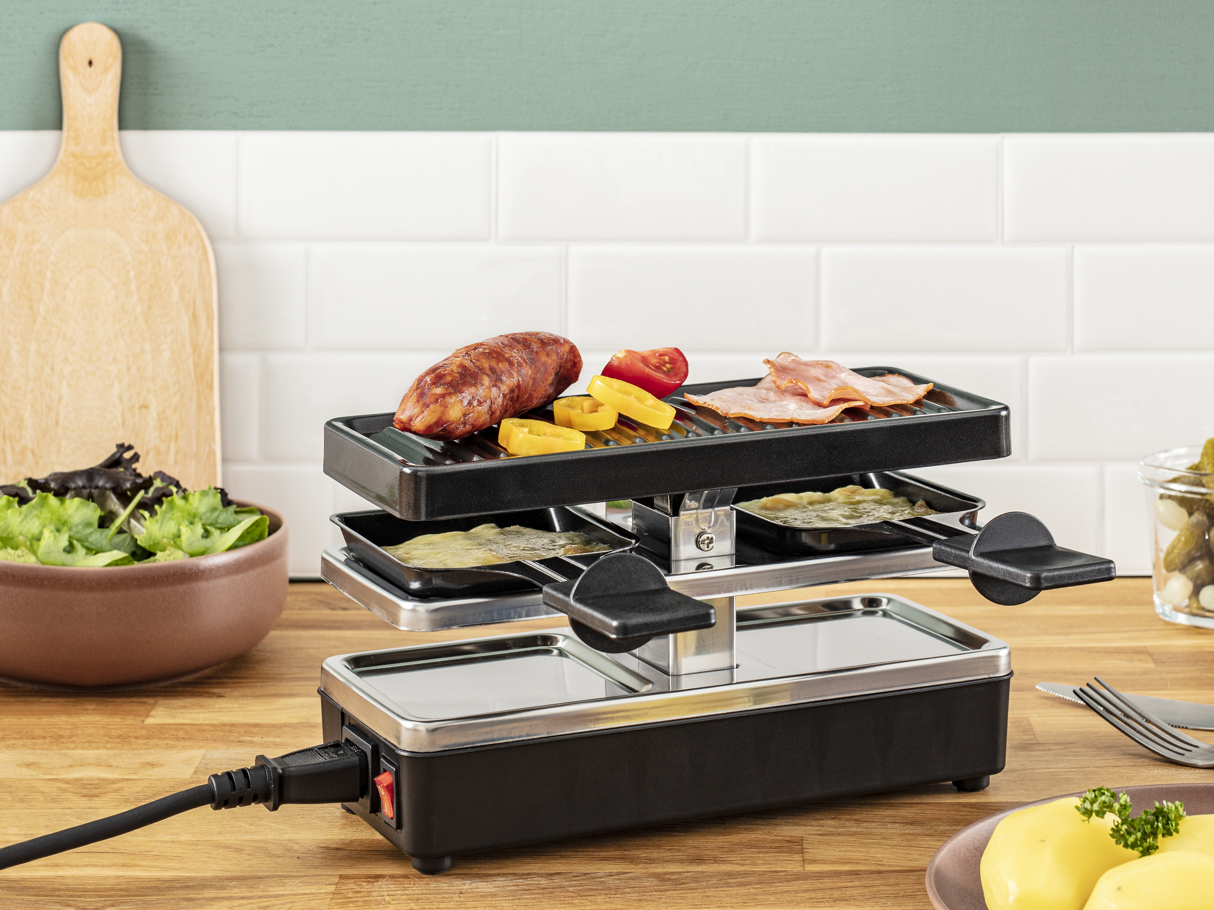 Appareil a Raclette 2 Personnes Mini Raclette Inclus 2 Poêlons et 4