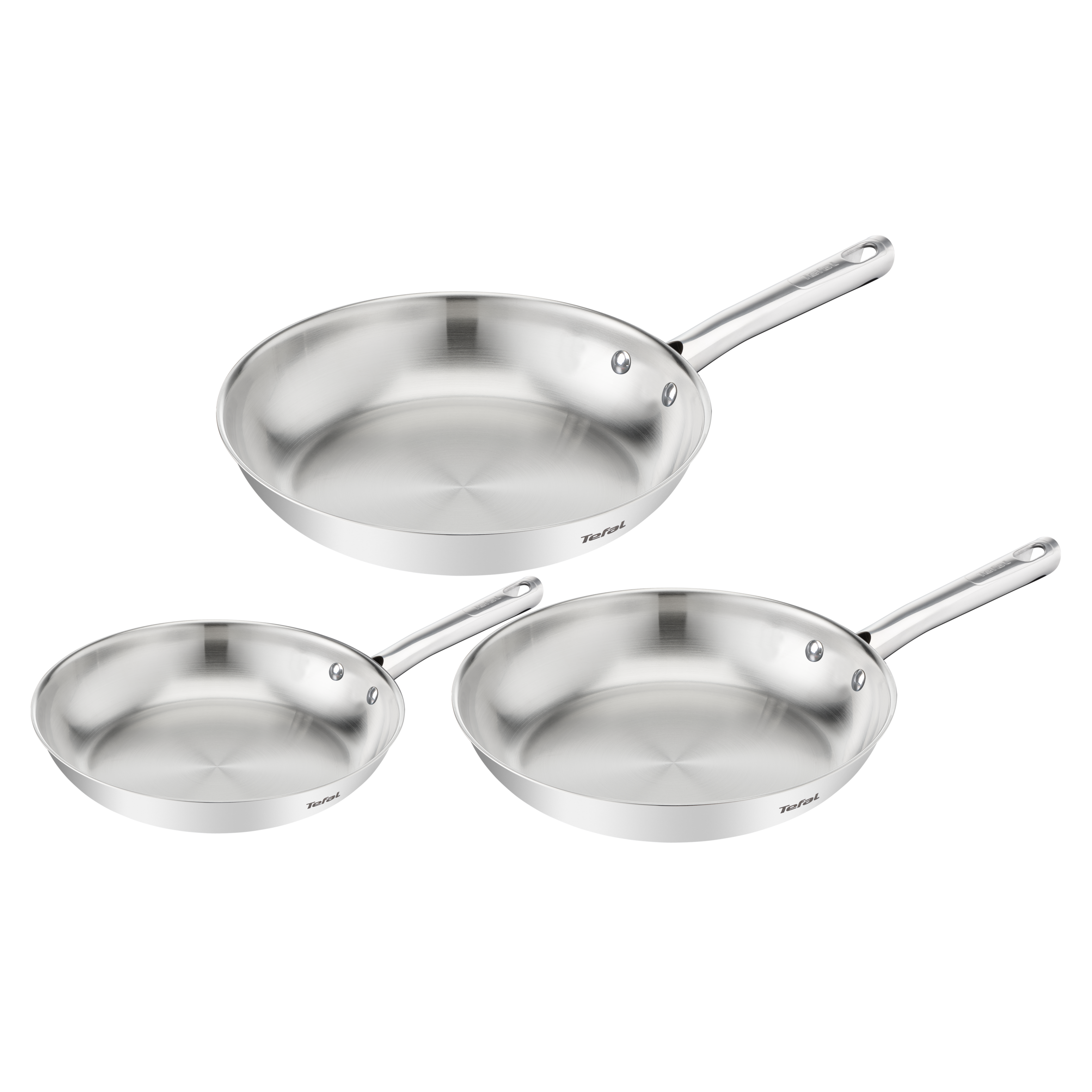 Duetto On, Set de 3 piezas, Sartenes 20/24/28 cm, Acero Inoxidable, Mango Fijo