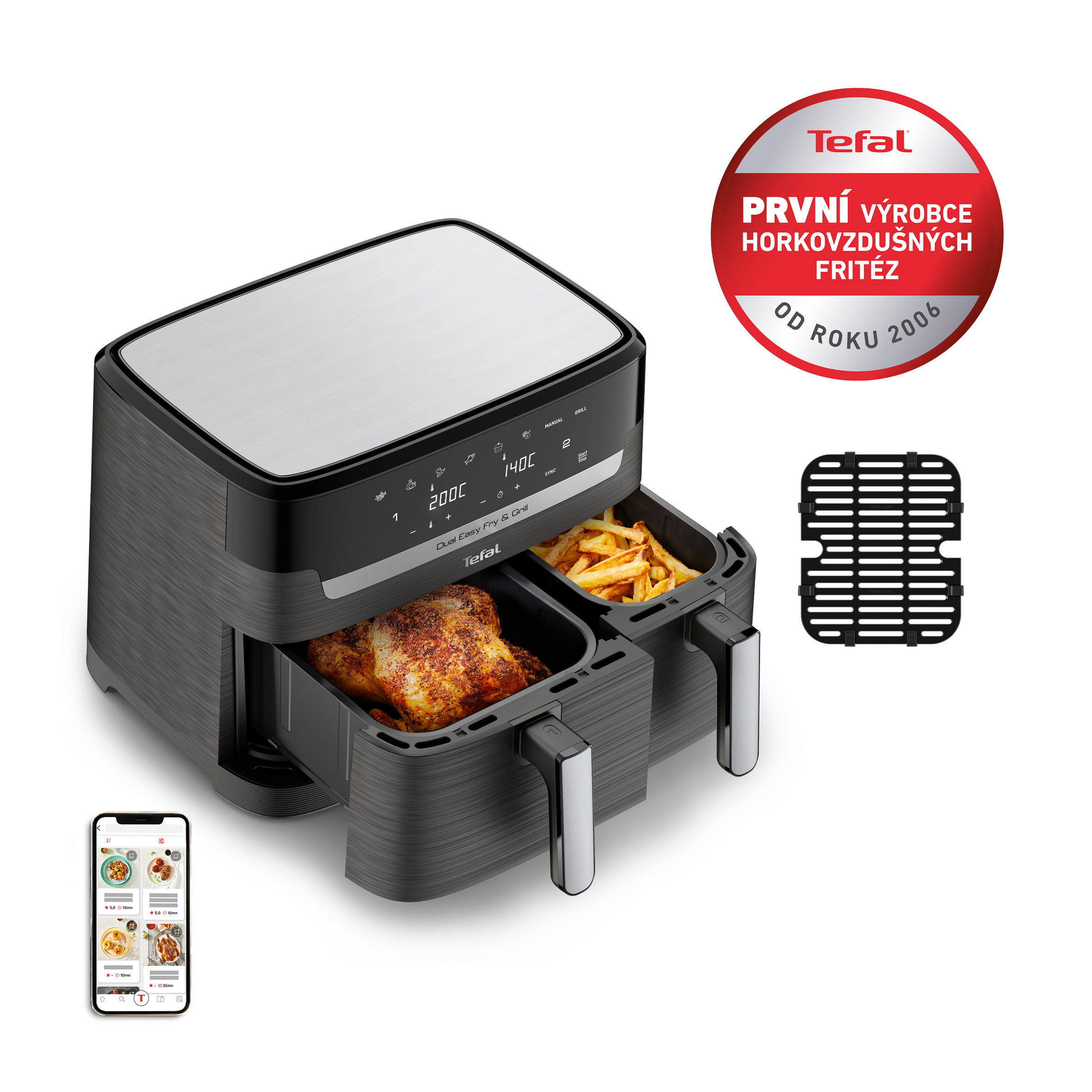 Horkovzdušná fritéza Tefal Dual Easy Fry & Grill EY905B10 Černá