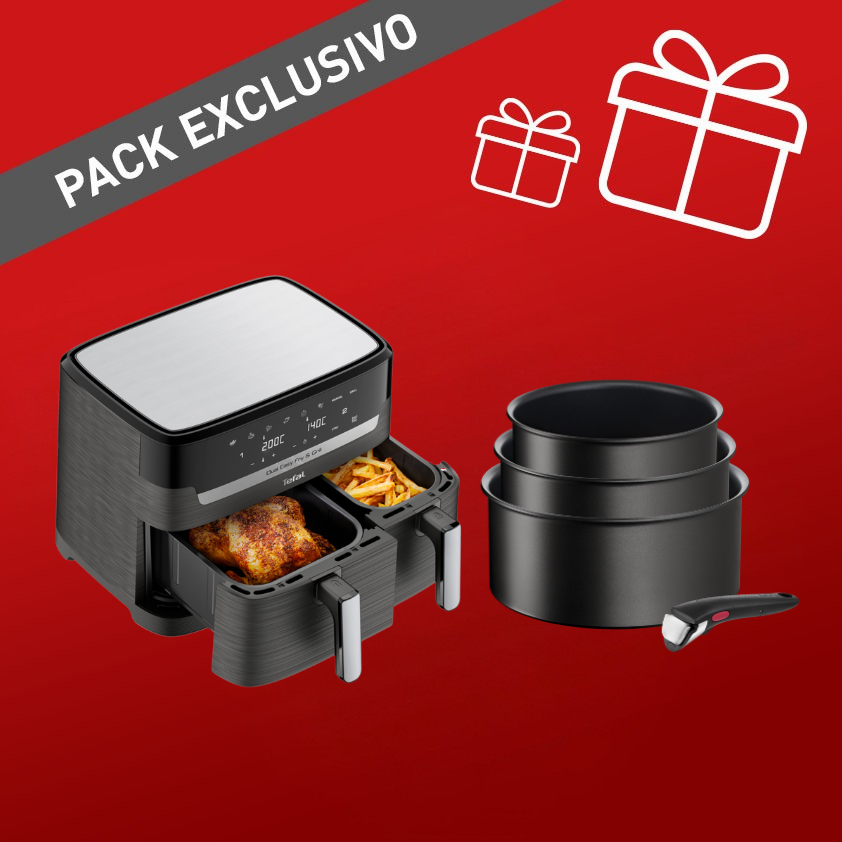 Pack freidora de aire Dual Easy Fry & Grill y set compatible de cazos 16/18/20 Ingenio
