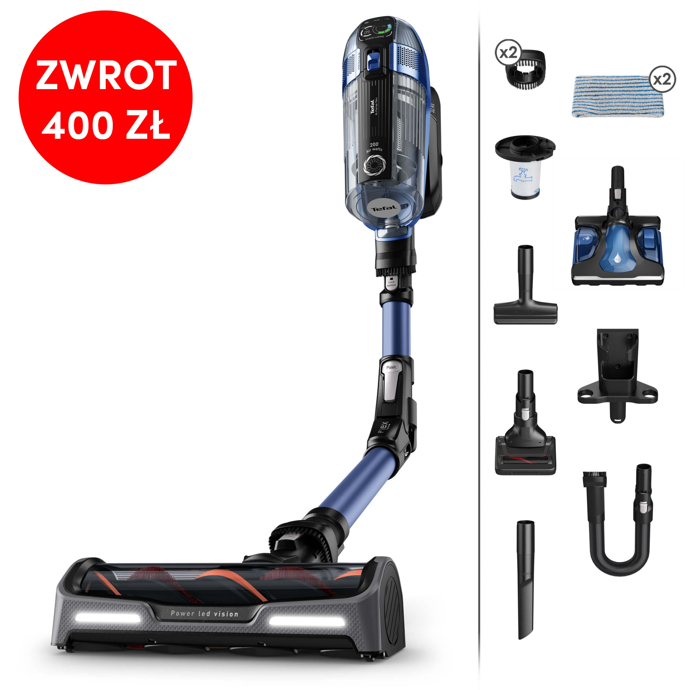 Odkurzacz bezprzewodowy, Tefal X-Force Flex 14.60 Aqua, 200 AW, 70 min, mopowanie  
