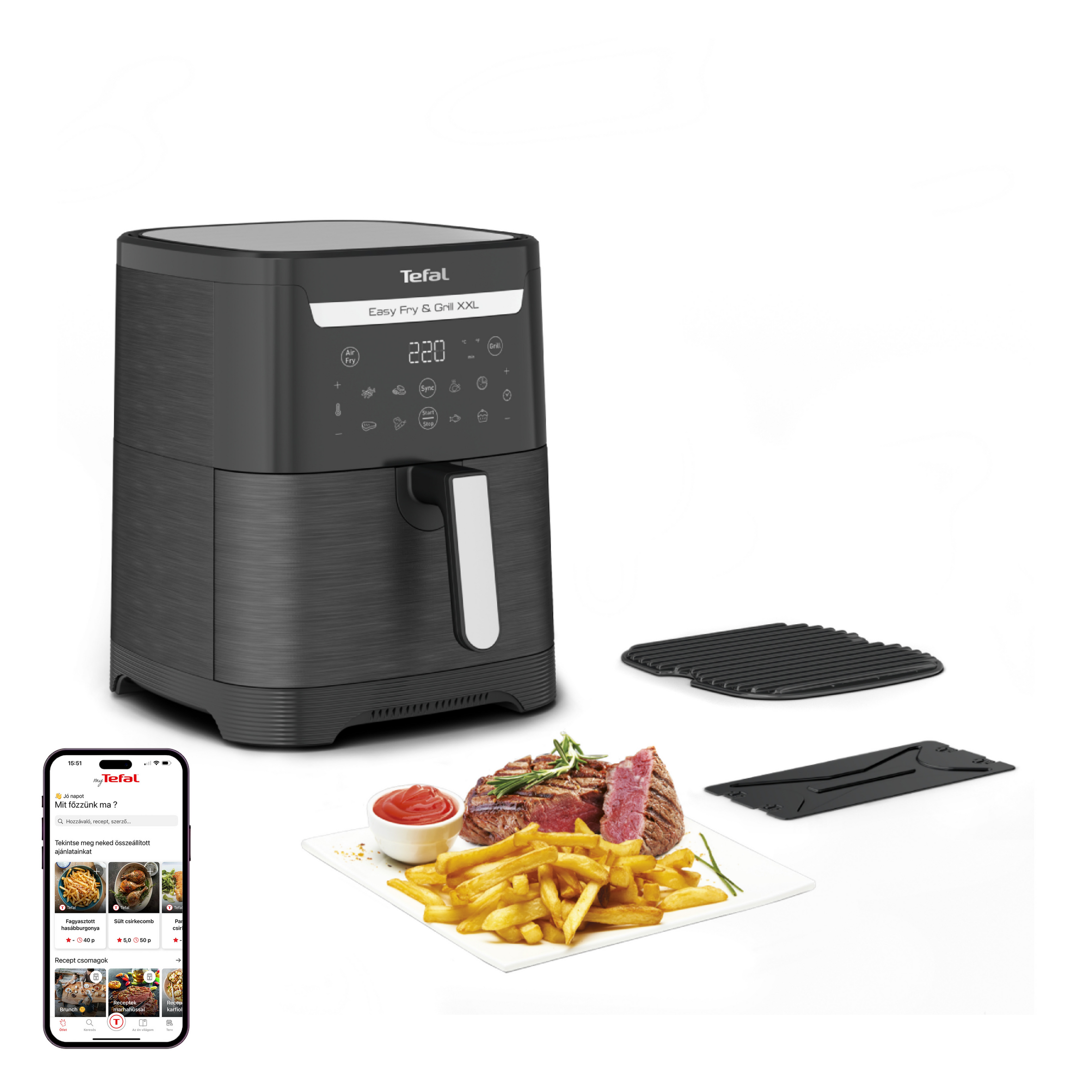 Forrólevegős fritőz Tefal Easy Fry & Grill XXL 2az1-ben EY801815 Fekete