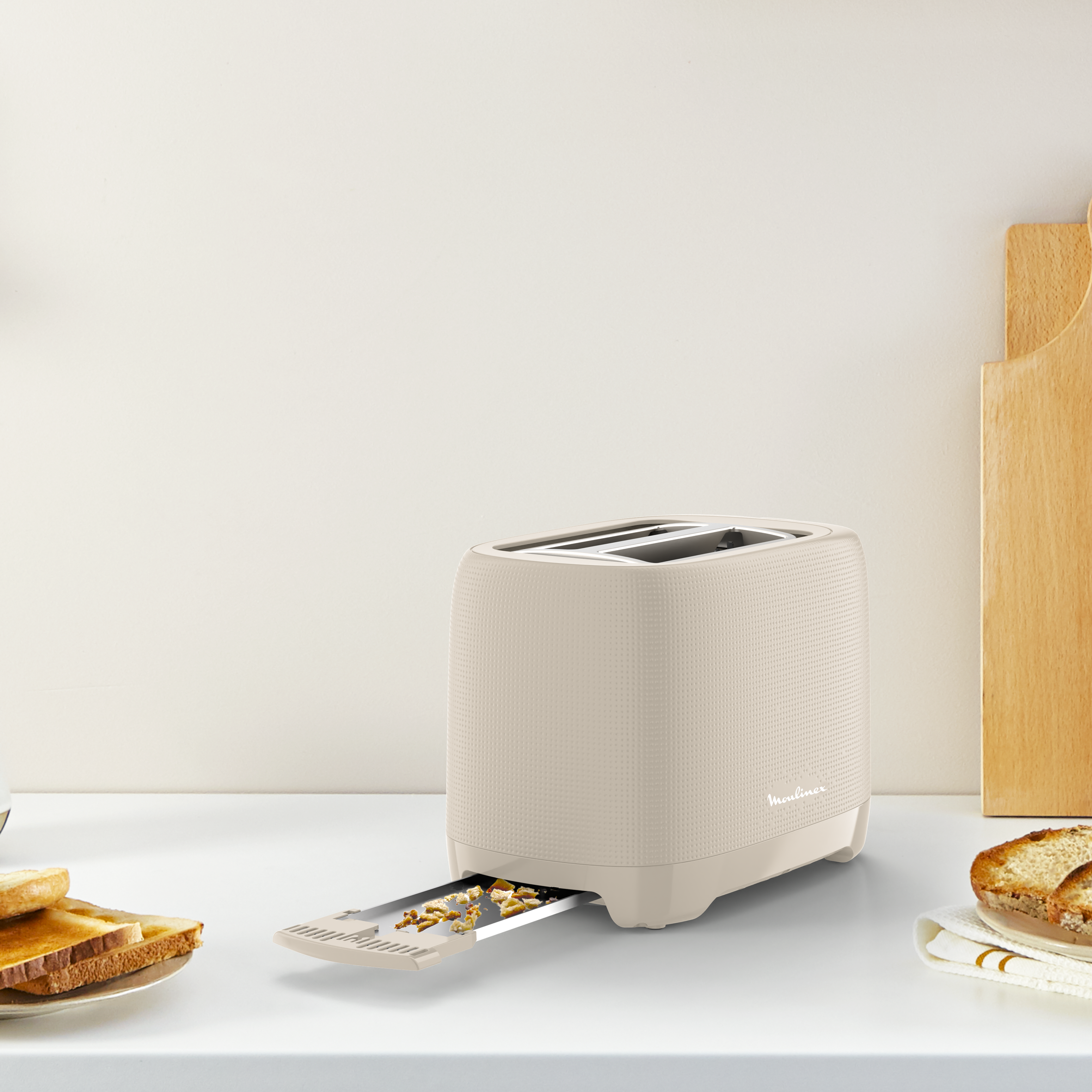 Moulinex Principio LT160111 Toaster with Two Short Slots, Crumb Tray with 7 Roasting Settings, 850 Watt Motor, Defrost Function and Off Button, for a Variety of Bread : Moulinex