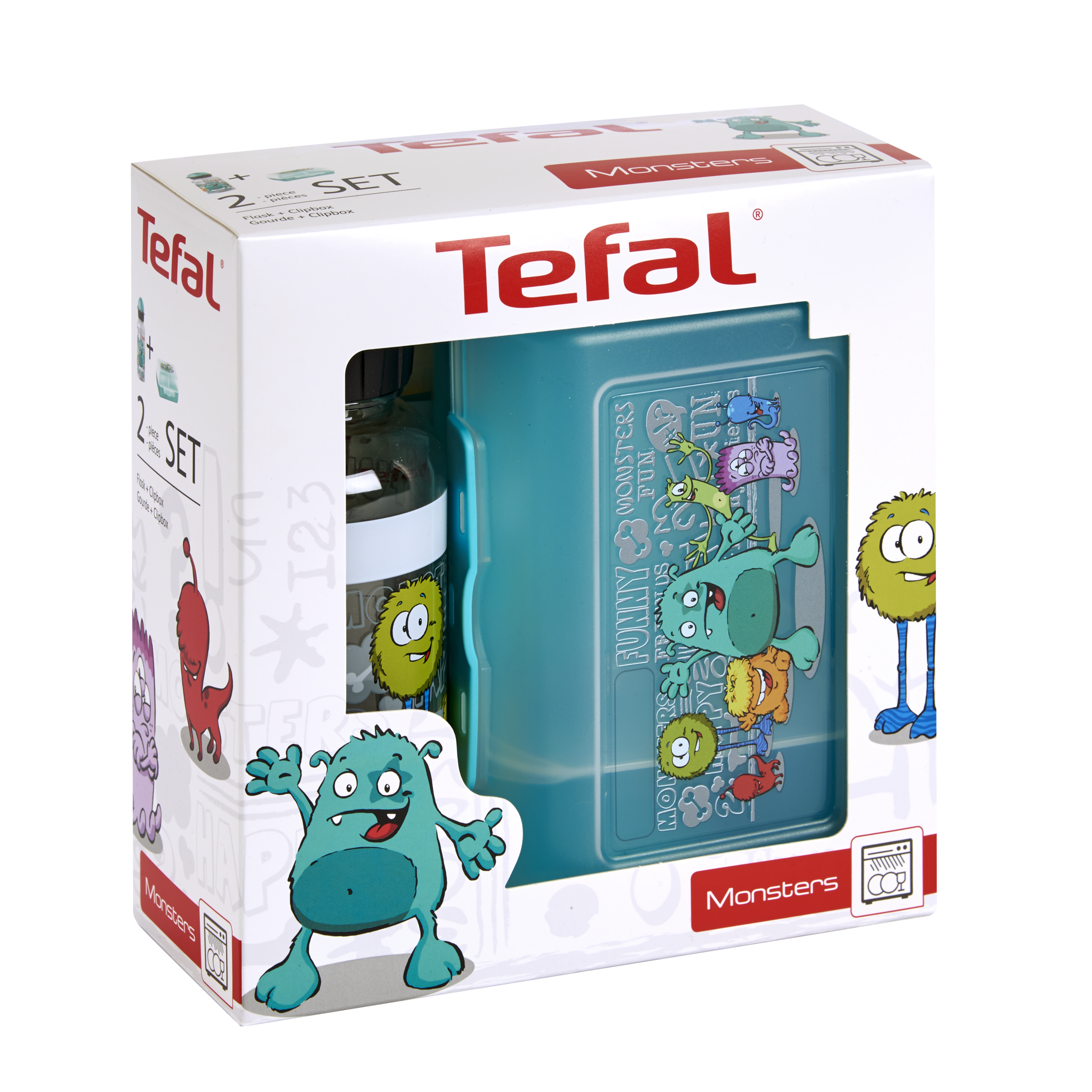 Dětský set Tefal Kids dózy a láhve Tritan 0,4 l K3169214 Tyrkysová příšerka