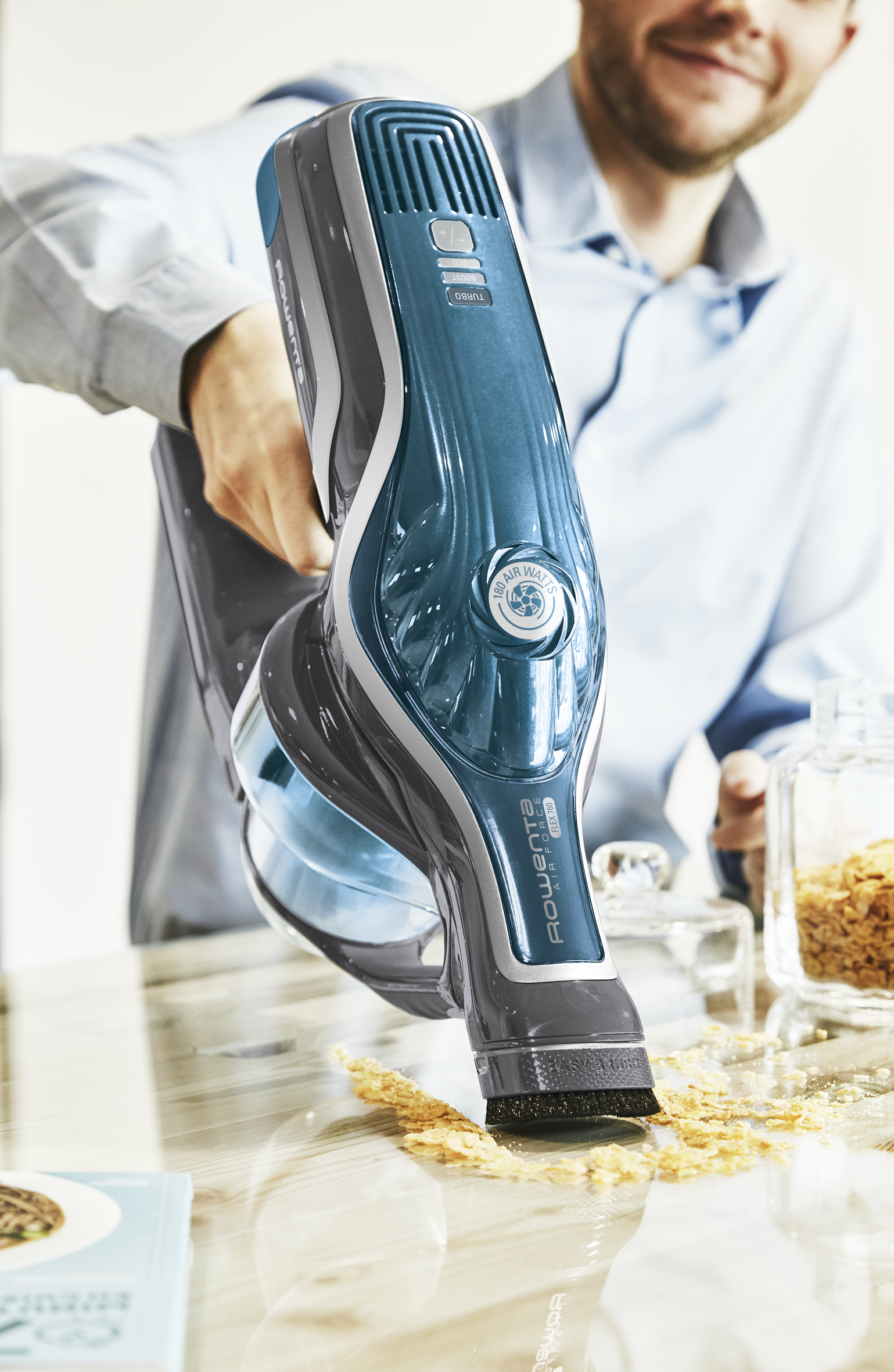 Aspirateur balai Rowenta Air force Flex 760 Aqua RH9590WO Bleu et Gris - Achat & prix