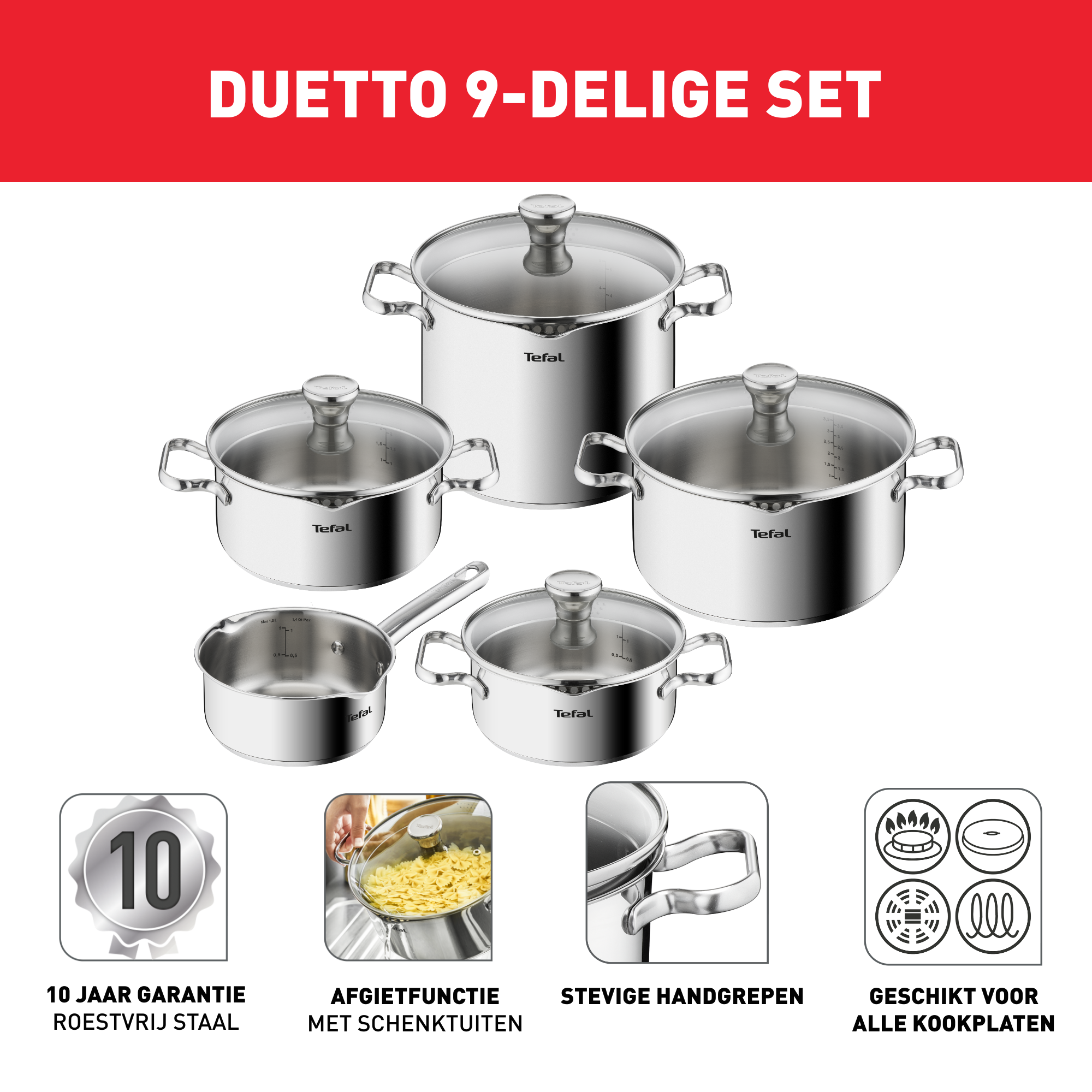 Duetto A705s936 9 Delige Inox Set Inductie Tefal