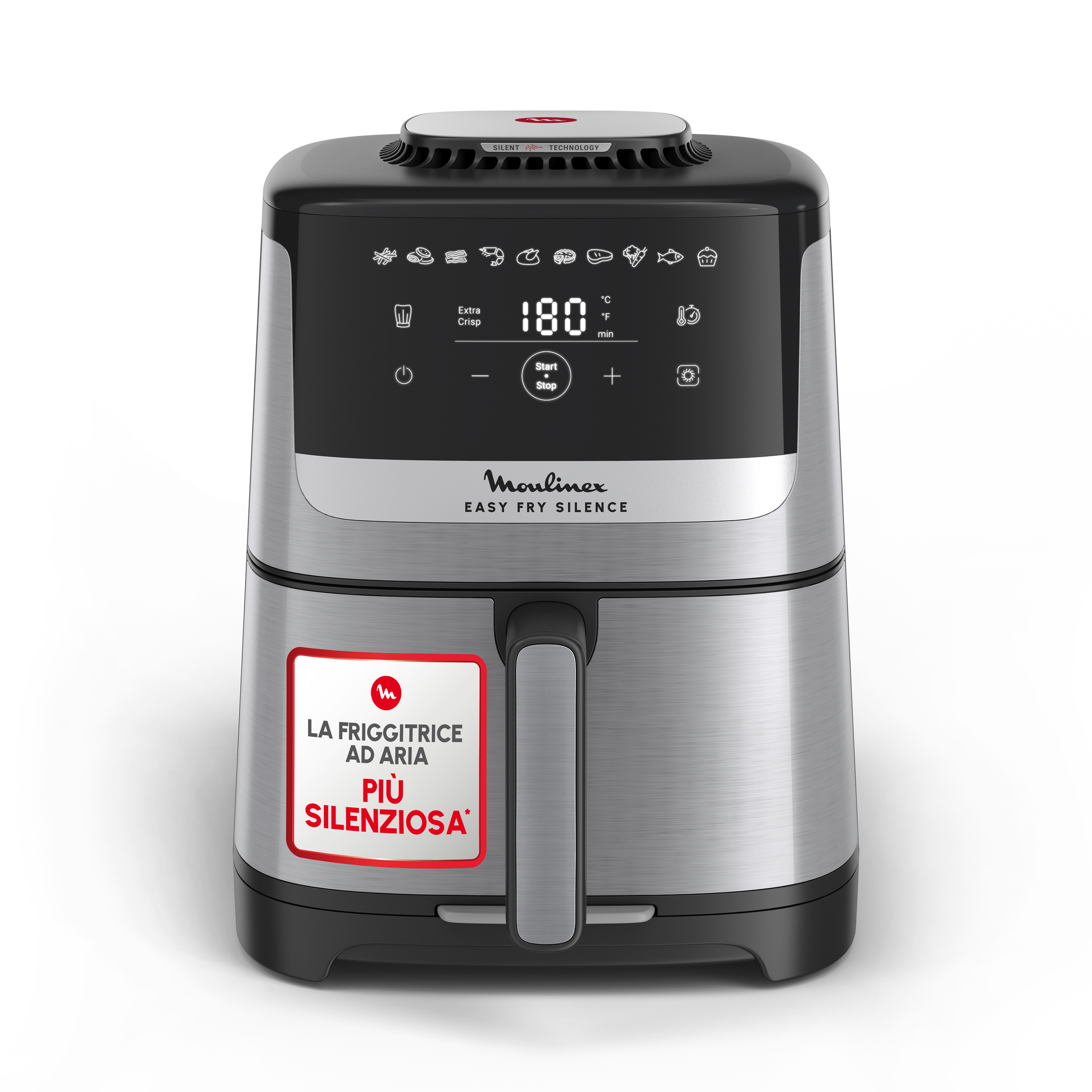 Easy Fry Silence, Friggitrice ad aria, 5L/1.5kg, Silent Technology, Easy Clean & Store System, Acciaio inossidabile