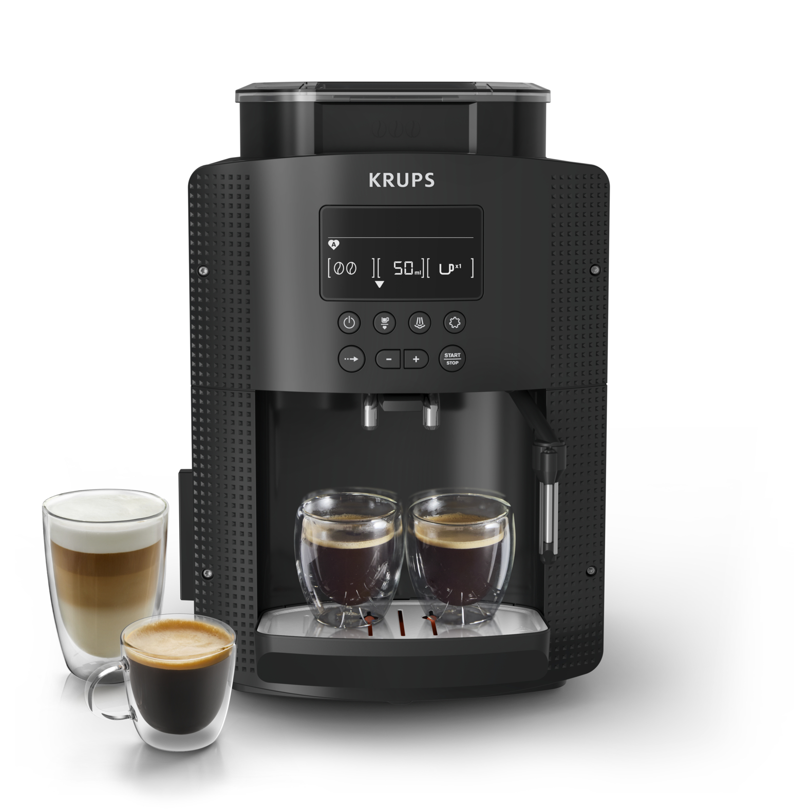 Essential, Krups, Machine à café à grains, Ecran LCD, Buse vapeur pour cappuccino