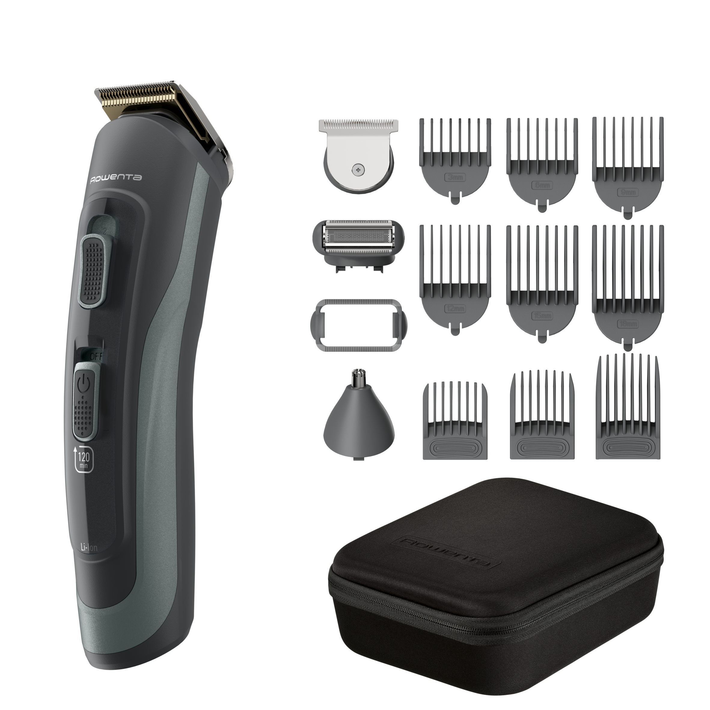Selectium 15 en 1, Multiaccesorios para hombre, Cuchillas autoafilables, Alta precisión, A prueba de agua, 120 minutos de Autonomía
