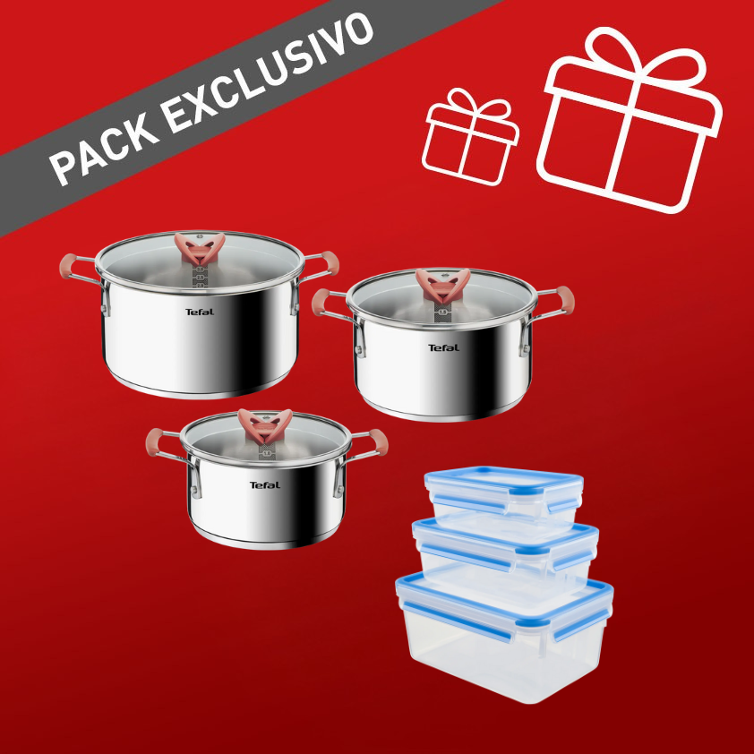 Pack set de ollas 18/20/24 Opti'Space y set de hemérticos de plástico MasterSeal