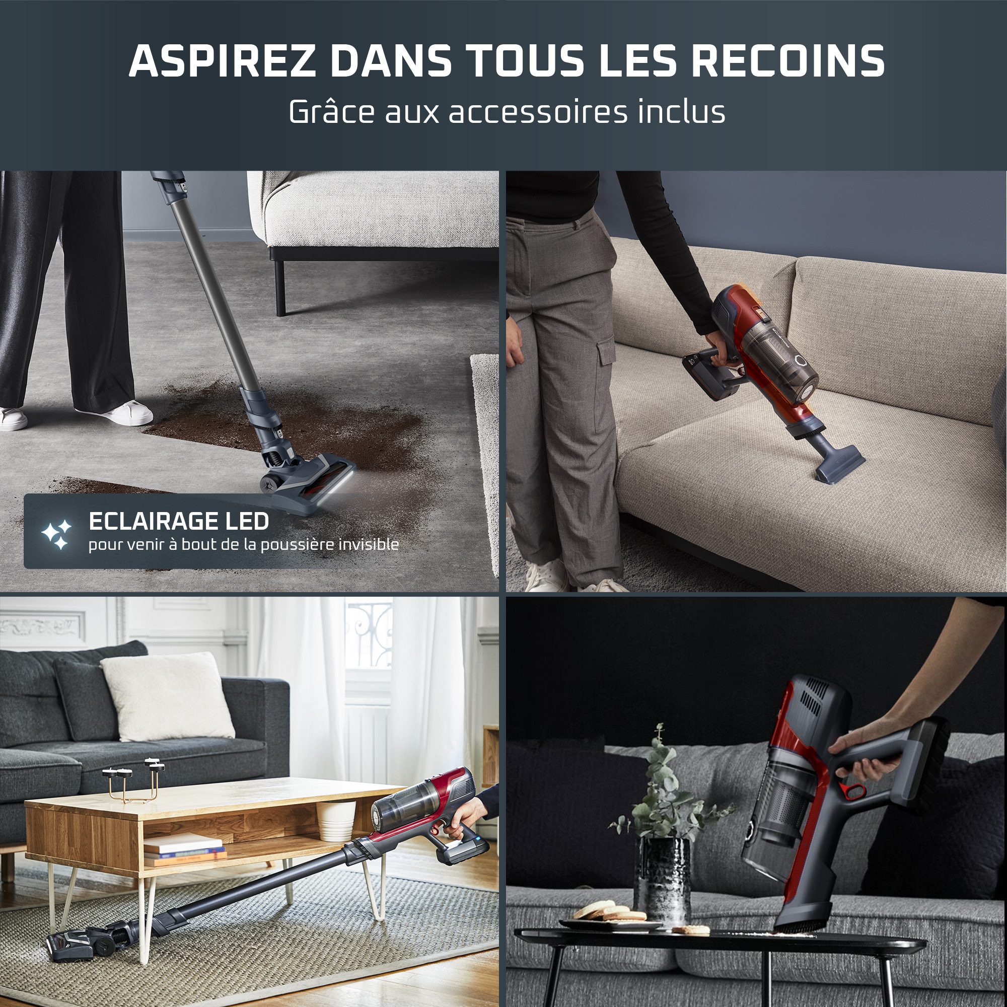 Aspirateur Balai Rowenta X-Pert 6.60 Sans Fil - Puissant Pour Poils D'Animaux - Autonomie 45min - Rouge