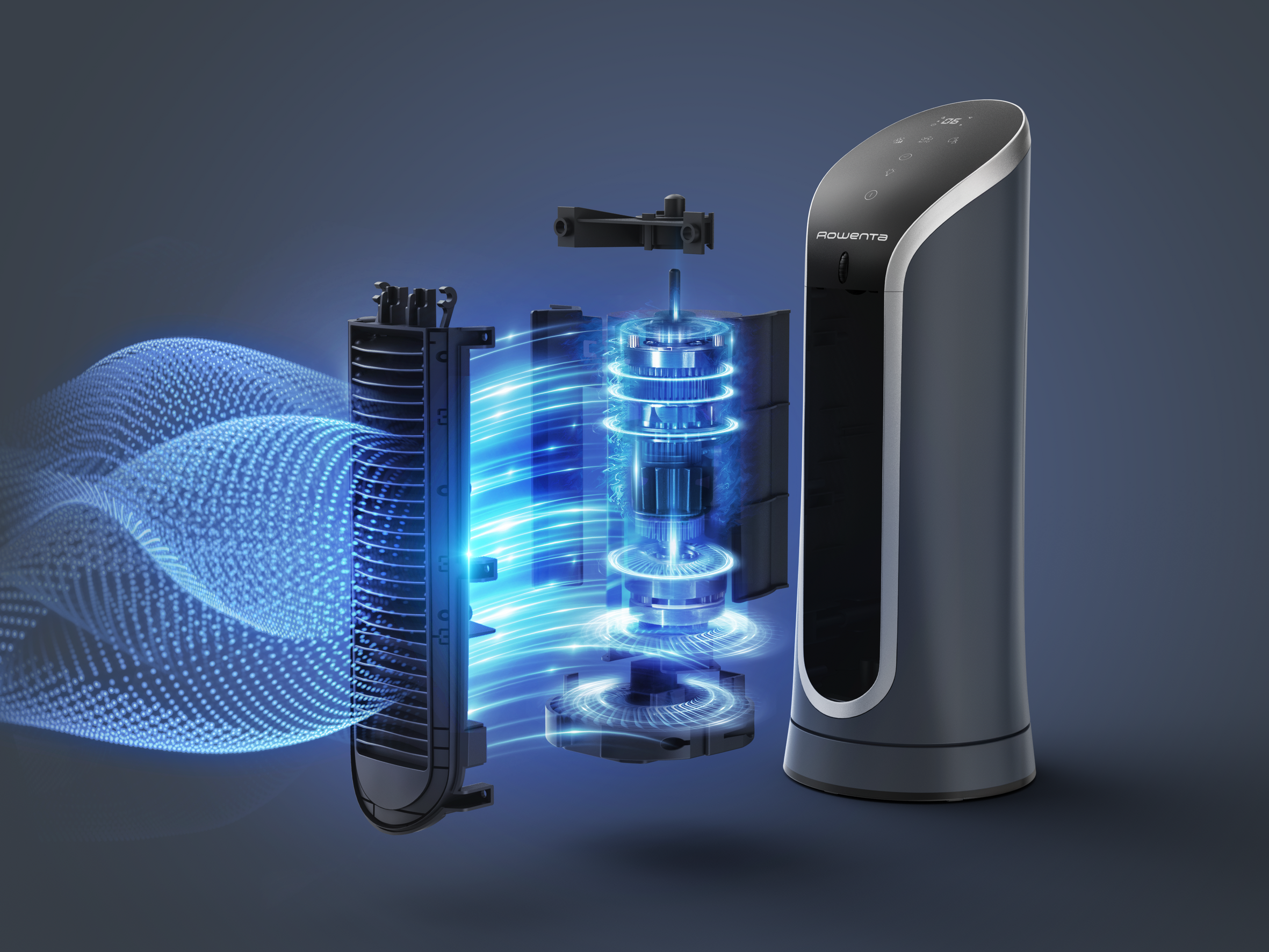Rowenta VU6210 Eole Compact torenventilator, 3D-luchtstroomtechnologie Rowenta VU6210 Eole Compact torenventilator, 3D-luchtstroomtechnologie