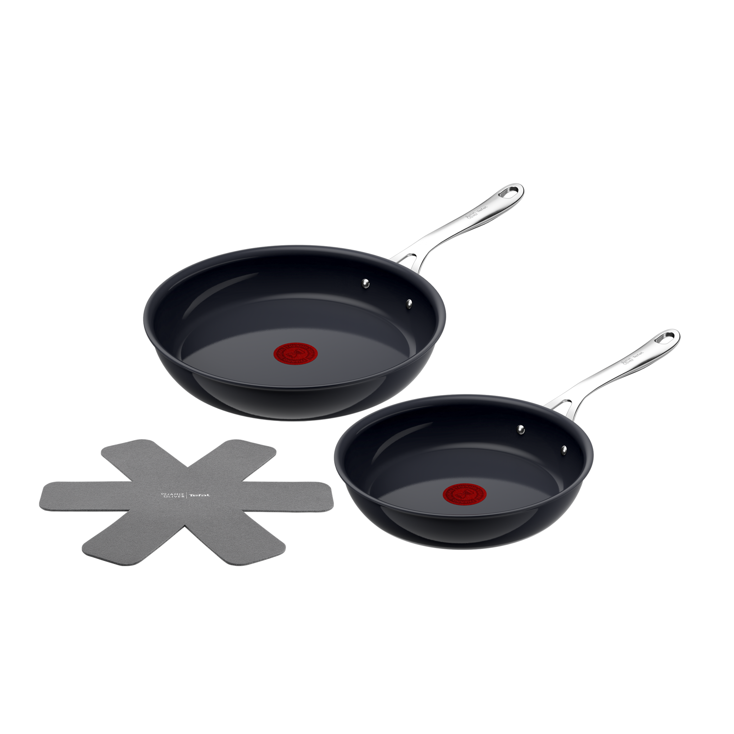 Tefal E85711 Jamie Oliver pannenset 5-delig, pan 24 en 28 cm, wokpan 28 cm, ook voor inductiepan met anti-aanbaklaag, roestvrij stalen braadpannen, incl. spatel pannenbeschermer Tefal E85711 Jamie Oliver pannenset 5-delig, pan 24 en 28 cm, wokpan 28 cm, ook voor inductiepan met anti-aanbaklaag, roestvrij stalen braadpannen, incl. spatel pannenbeschermer