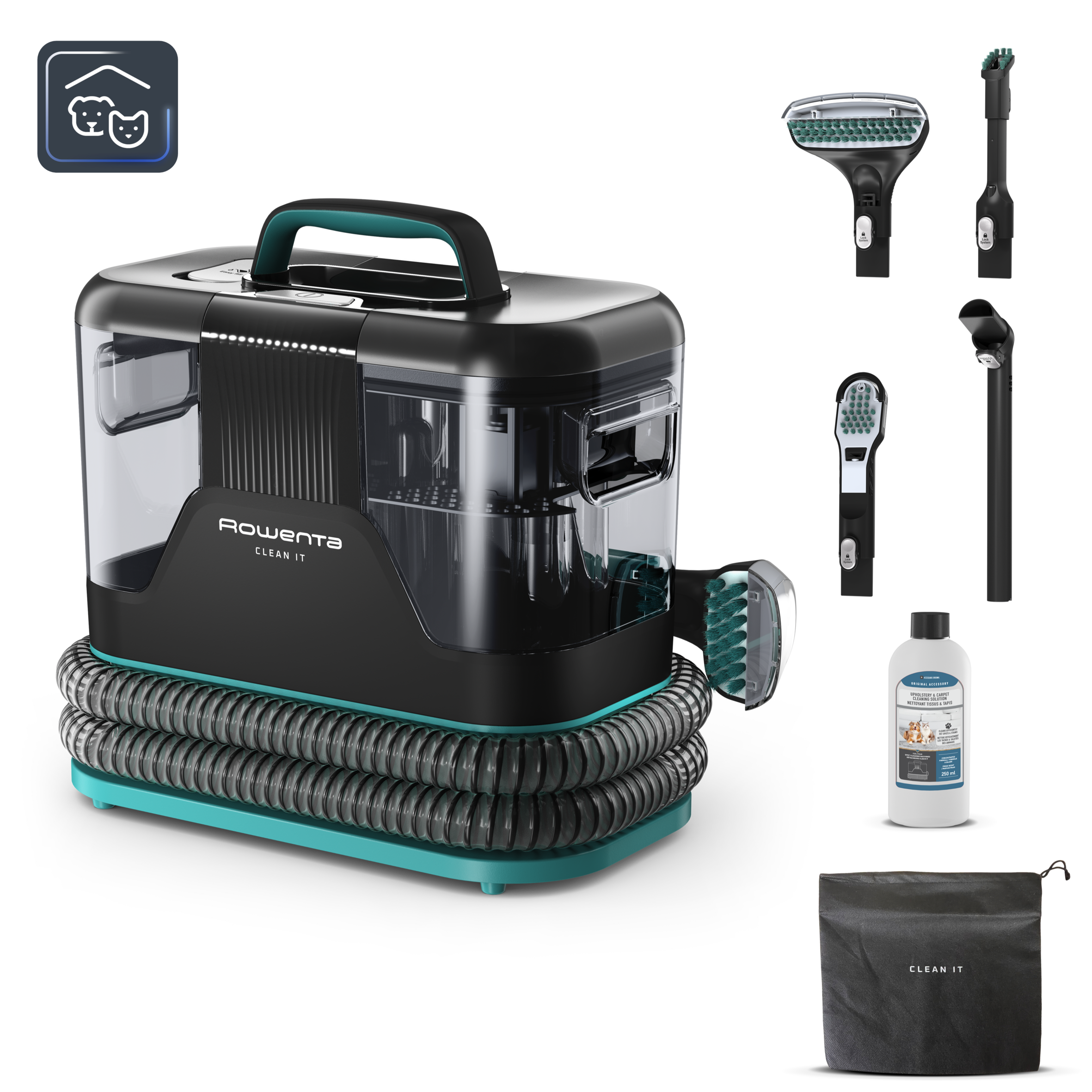 Clean It de Rowenta, Aspirador de tapicerías, Limpieza rápida de derrames y manchas, Hasta 13,5 kPa, 750 W, Incluye sistema de autolimpieza