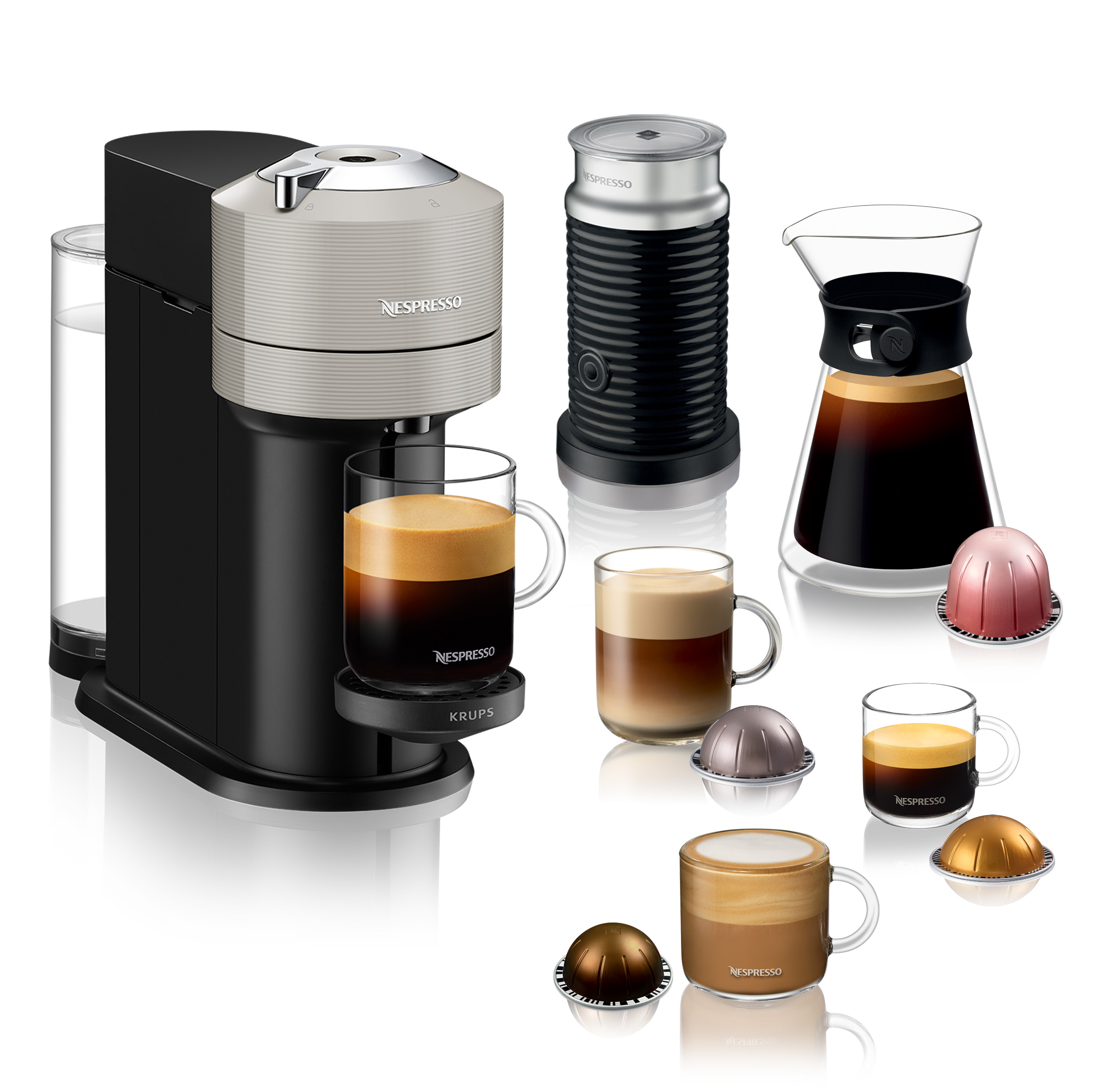 Kapslový kávovar Nespresso Vertuo Next & Aeroccino od KRUPS XN911B10 šedá