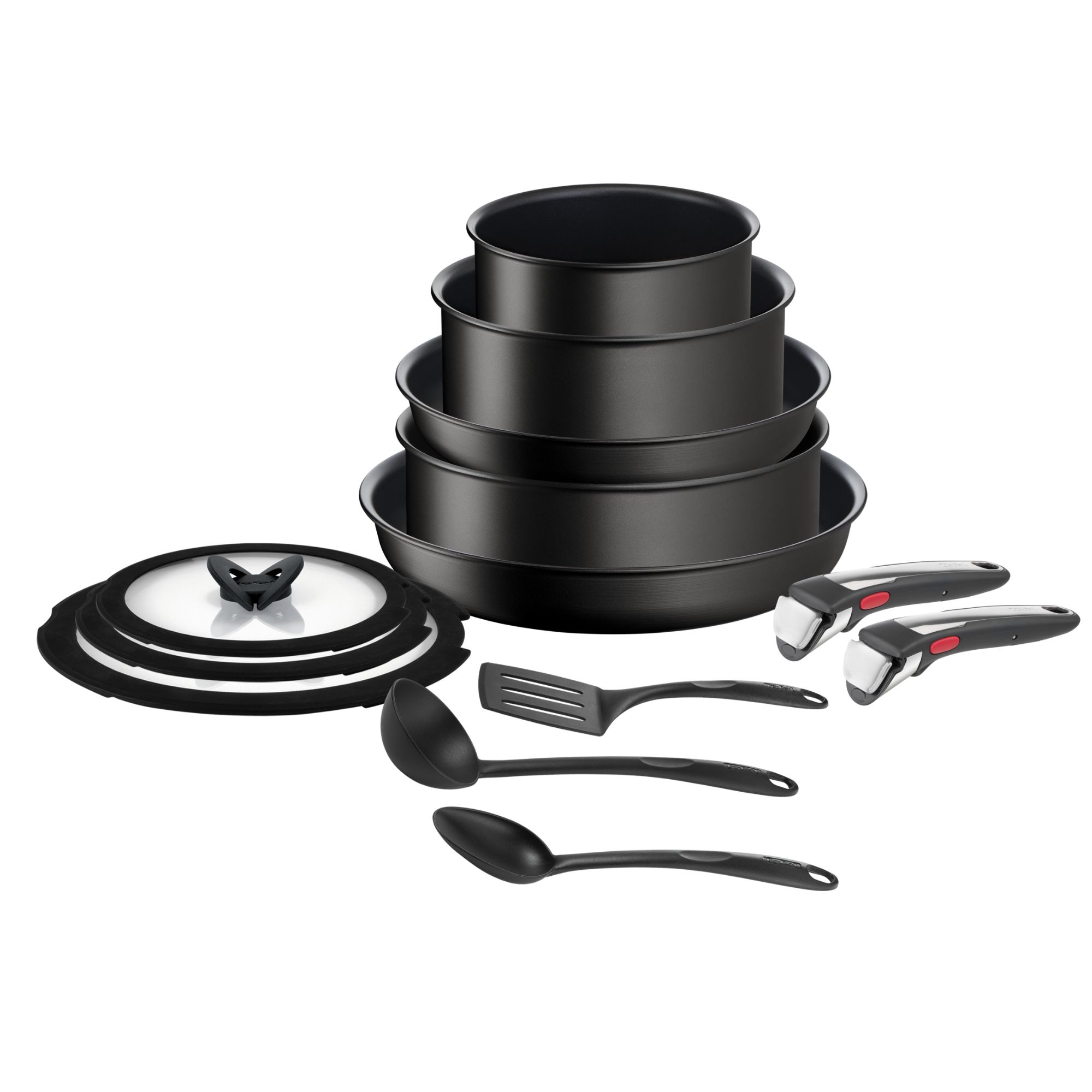 Ingenio Unlimited On, Set de cocina 13 piezas, Apilable, Mango Extraíble, Aluminio, Inducción