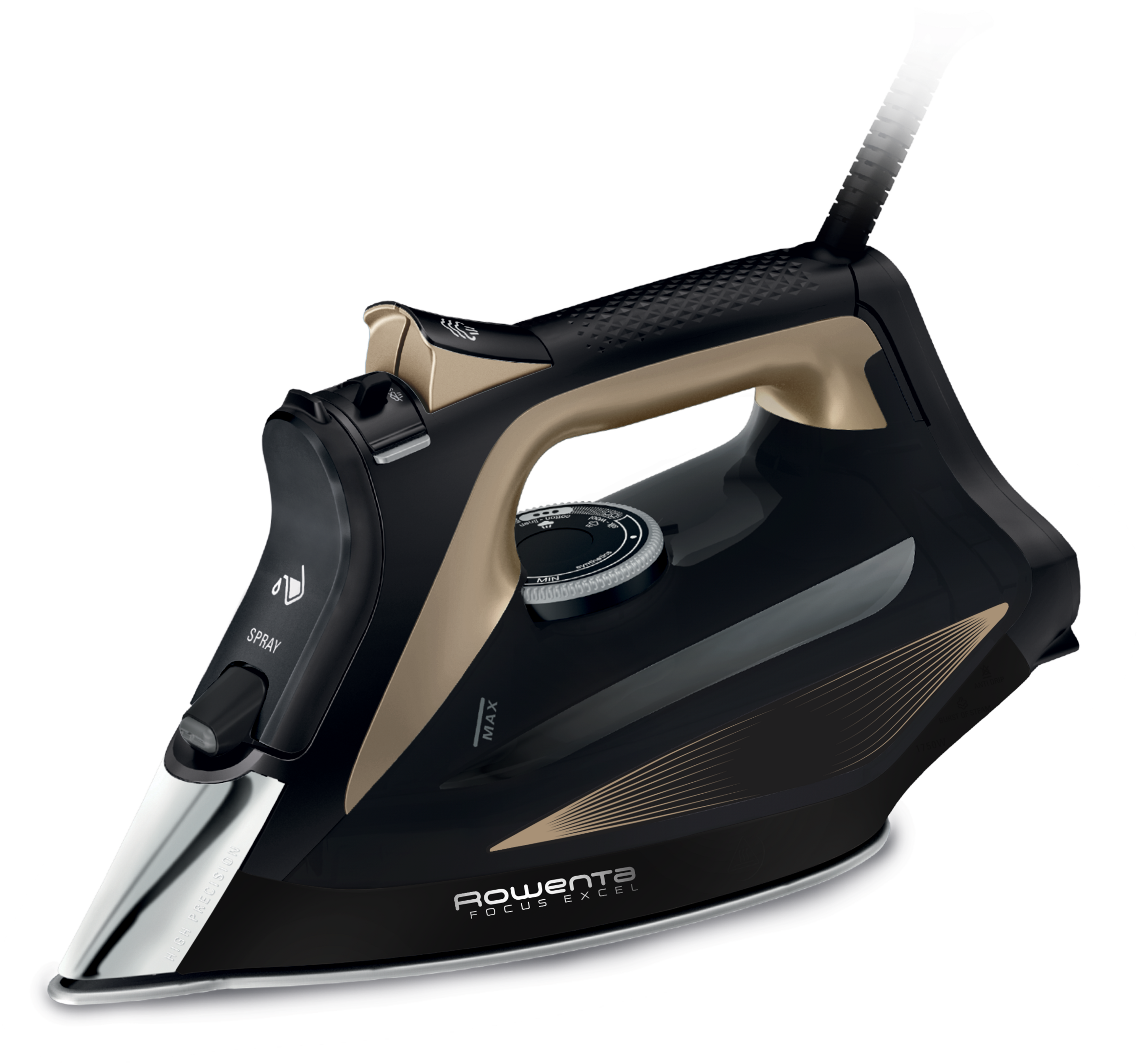Focus Excel, Plancha de vapor, Negra y cobre
