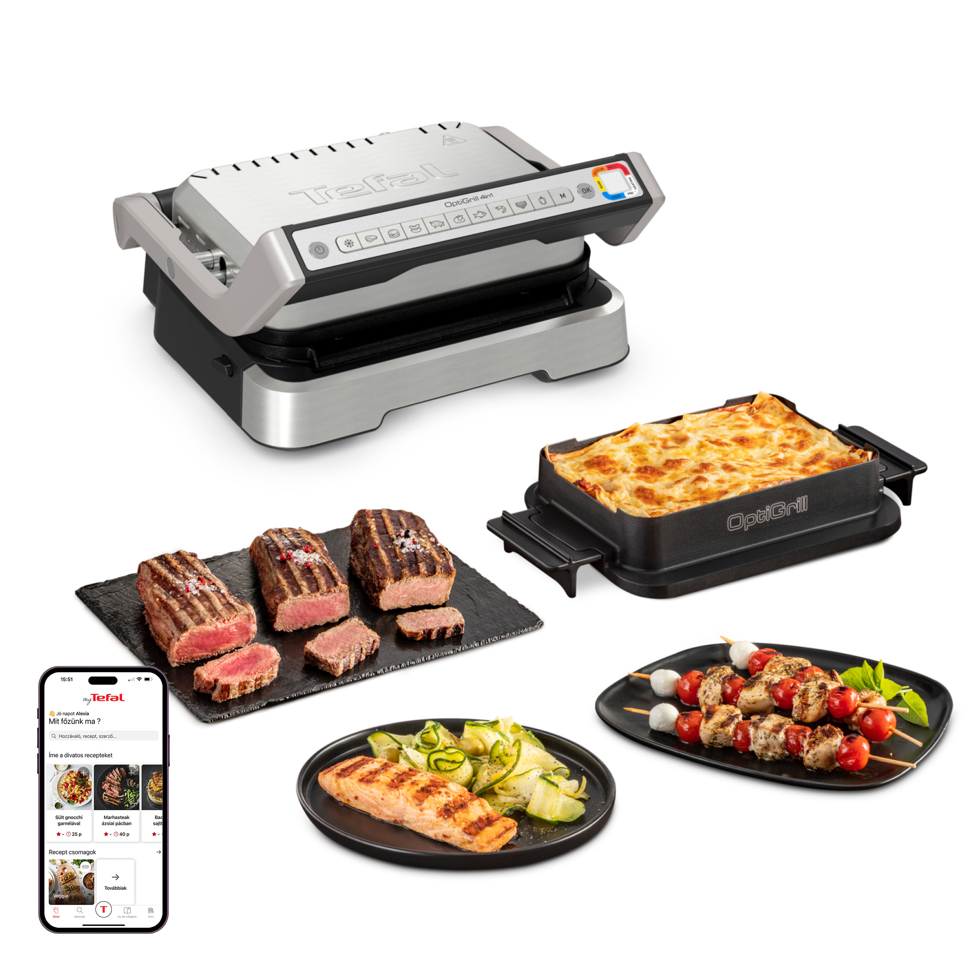 Elektromos grill Tefal OptiGrill 4az1-ben Inox GC774D30 Ezüst/Fekete