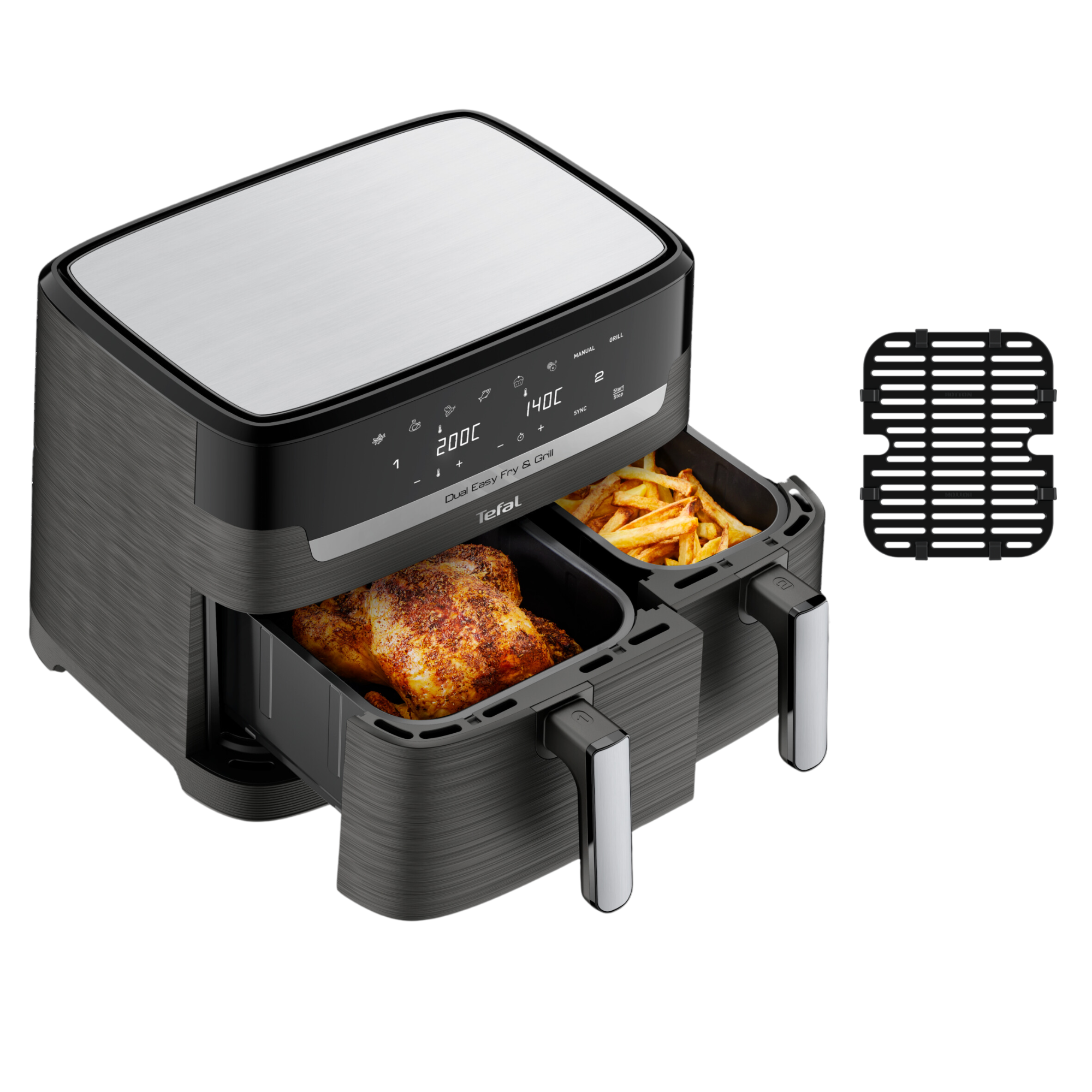 Dual Easy Fry & Grill, Freidora de aire, Doble Cesta, 8,3 L, 8 Programas Automáticos, Inox