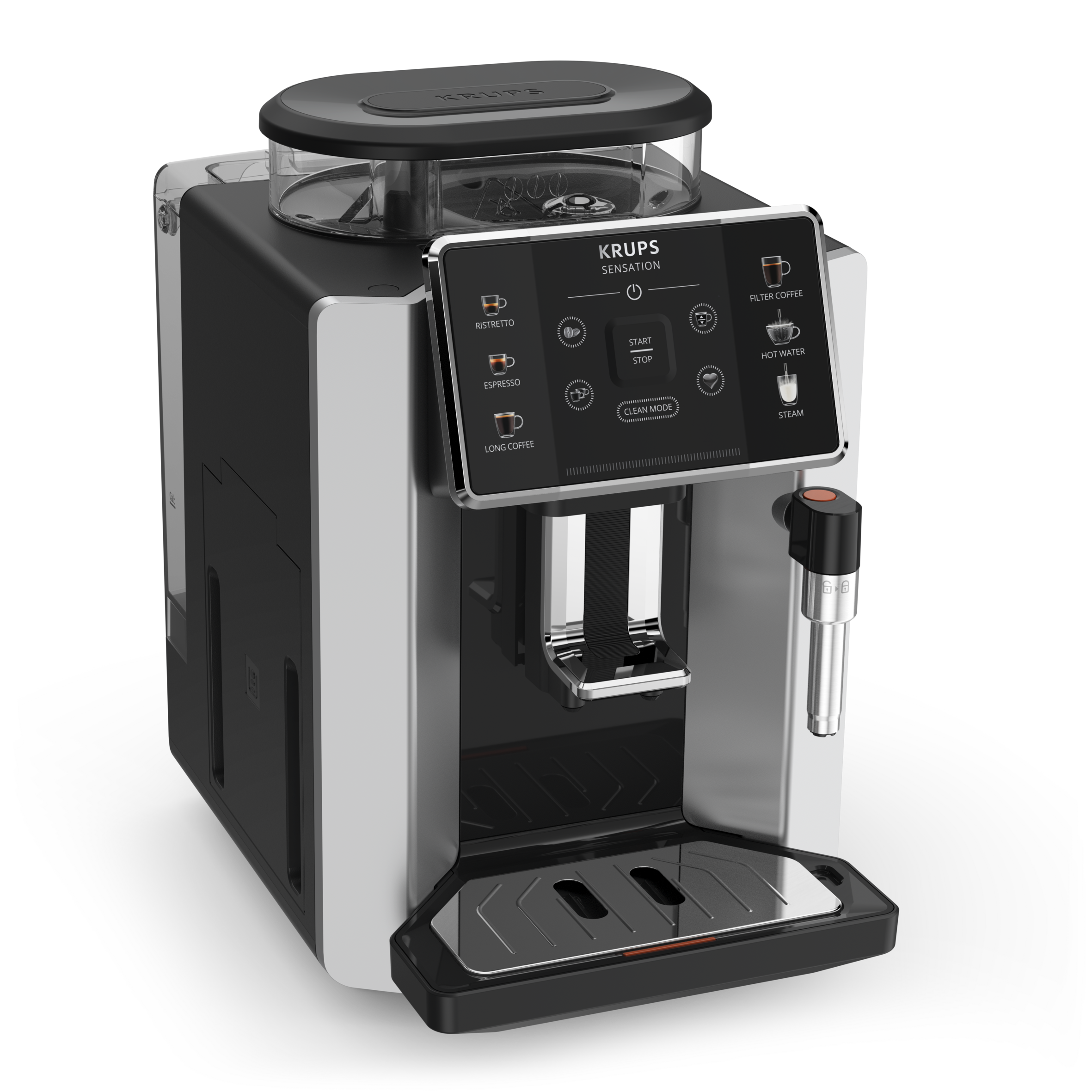 Krups EA910B Sensation volautomatische espressomachine nachtzwart/zwart, gebruiksvriendelijk, gemakkelijk te onderhouden, verlichtingswaarschuwingen, handige reiniging, aangepaste instellingen