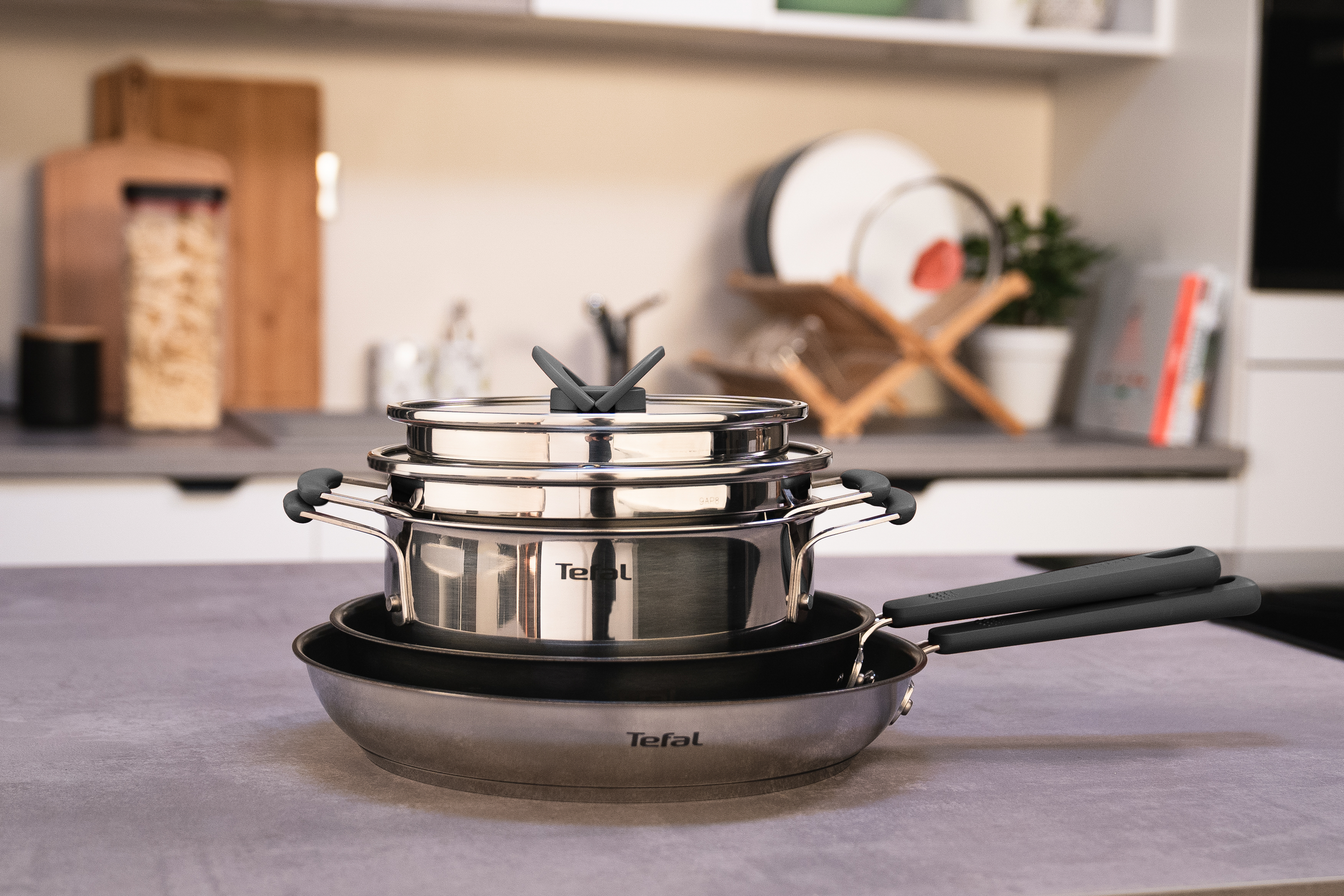Set 6 Casseroles Tefal Opti'Space - Acier Inoxydable Compatible Induction