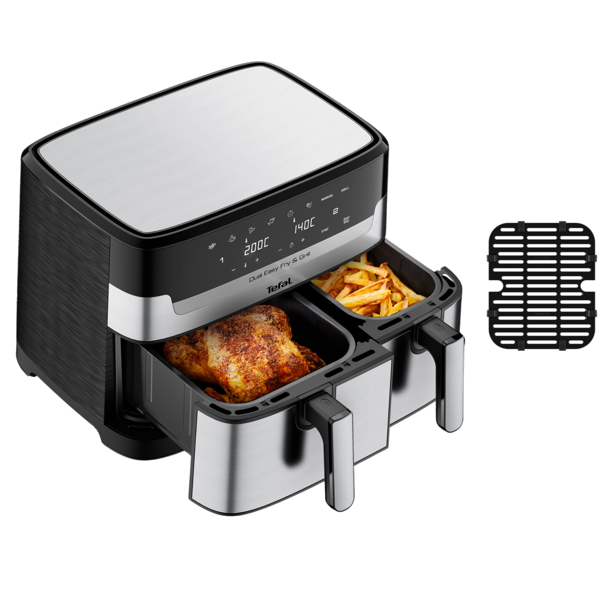 Dual Easy Fry & Grill, Freidora de aire, Doble Cesta, 8,3 L, 8 Programas Automáticos, Inox