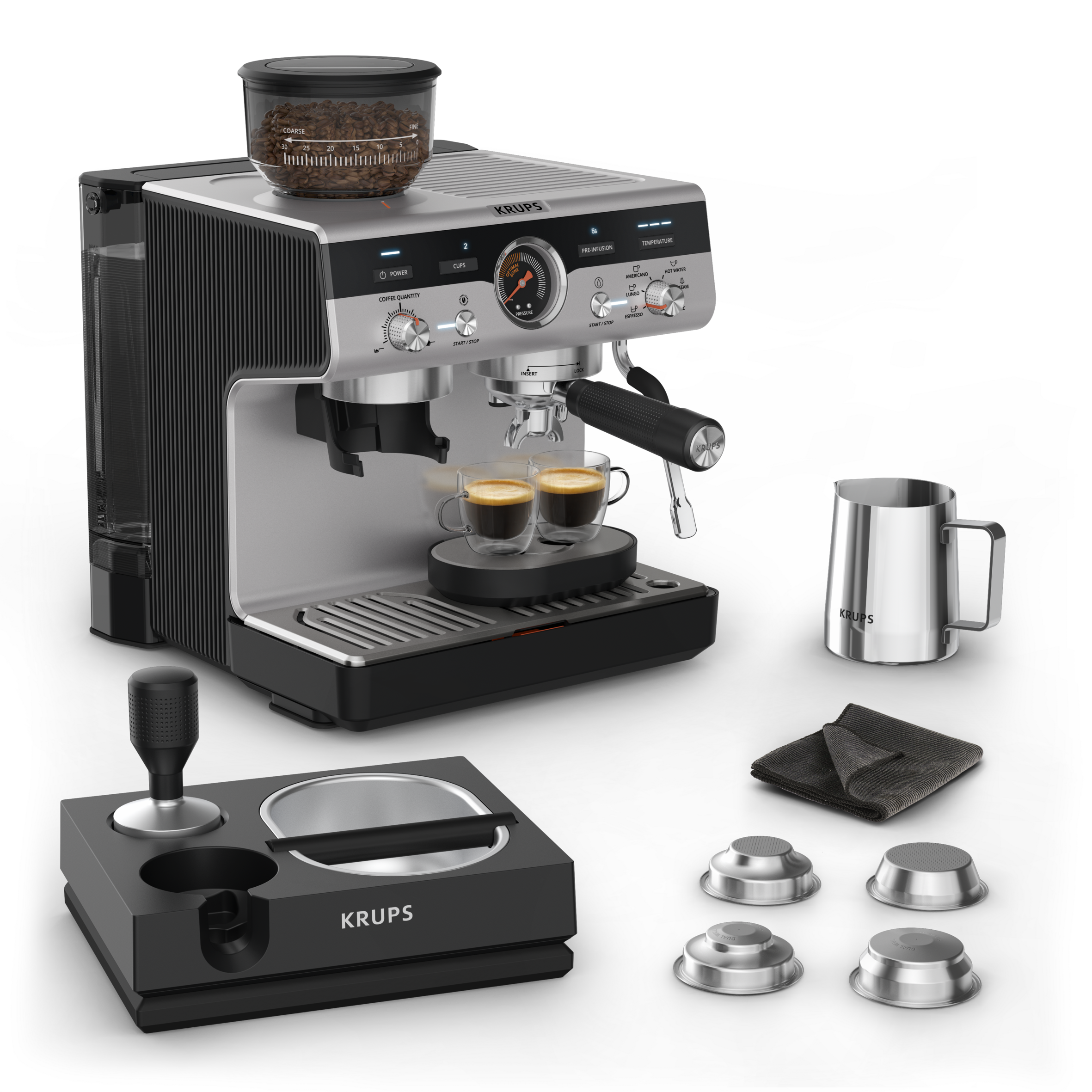 Precision+ Siebträgermaschine mit Mahlwerk und Tamping Station, Modell XP804T | Siebträgermaschinen