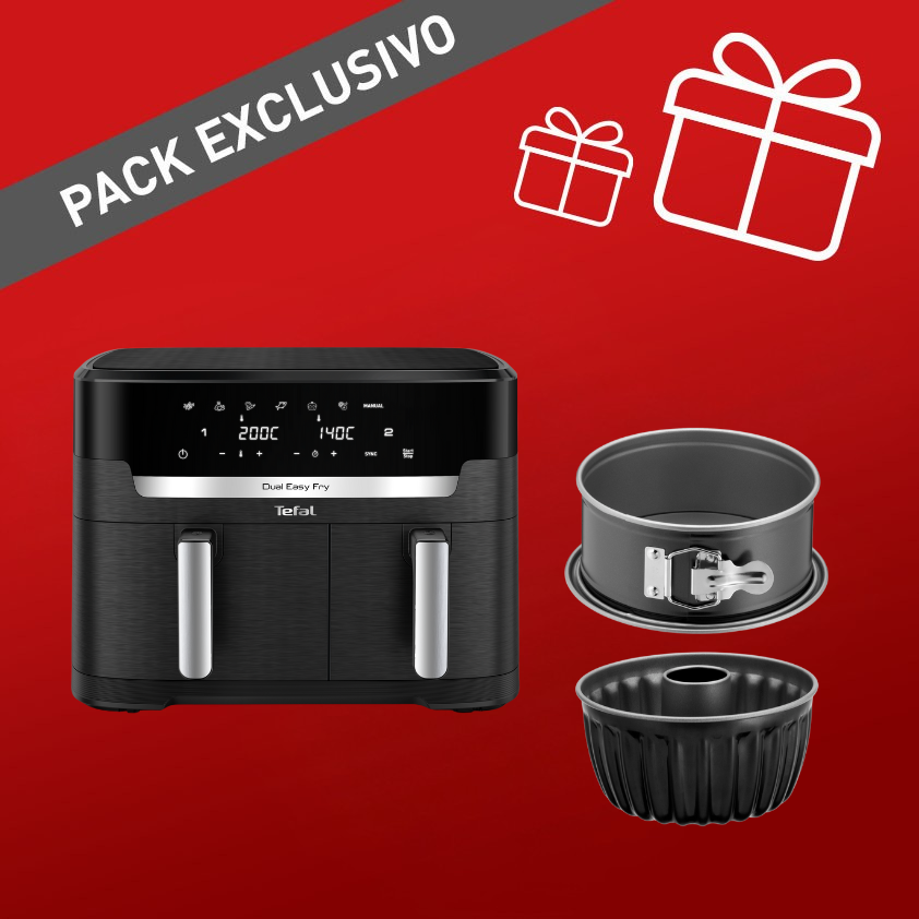 Pack freidora de aire XXL Dual Easy Fry con set de moldes de cocina